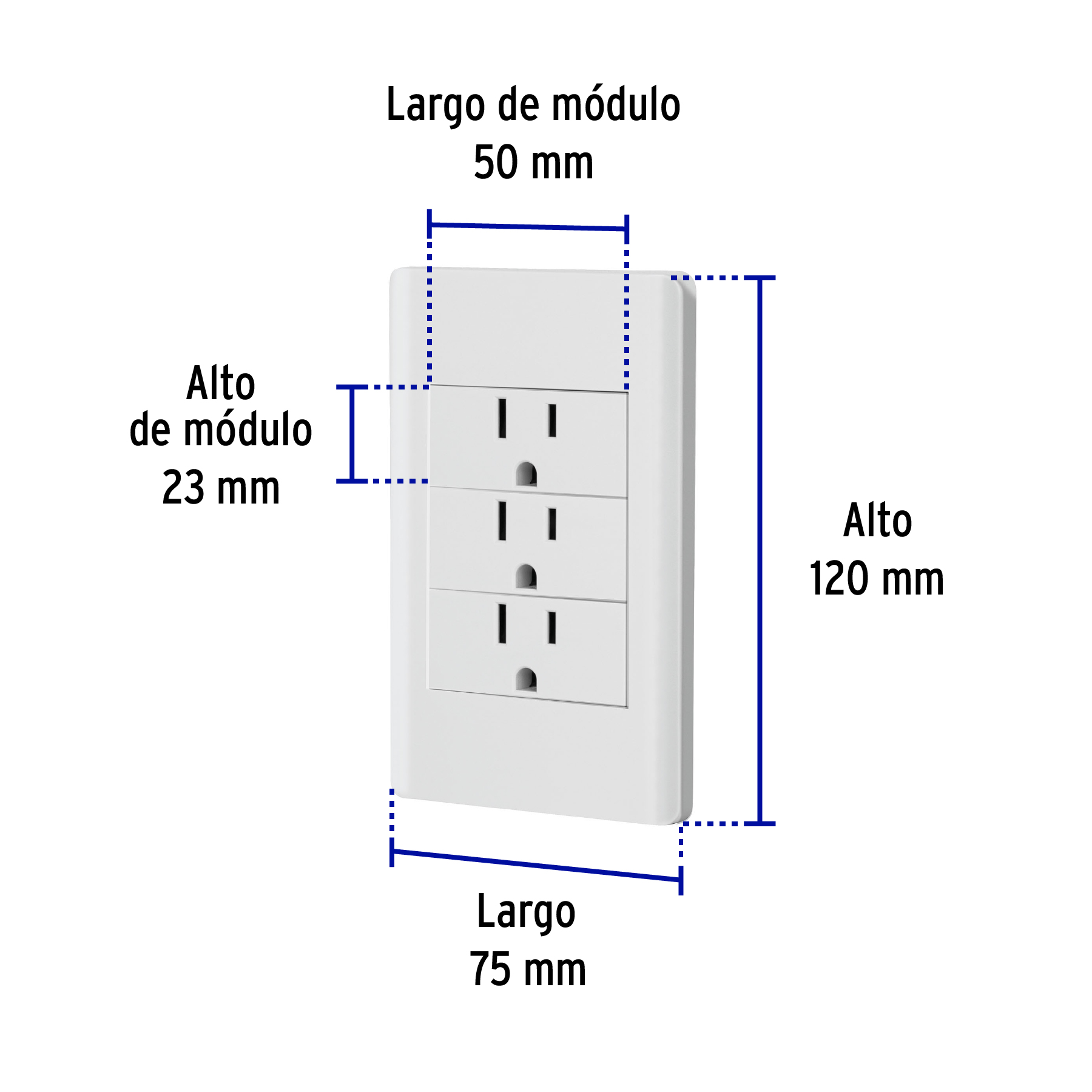 Placa armada blanca 3 contactos 1 módulo, Lisboa, Volteck - Imagen 3