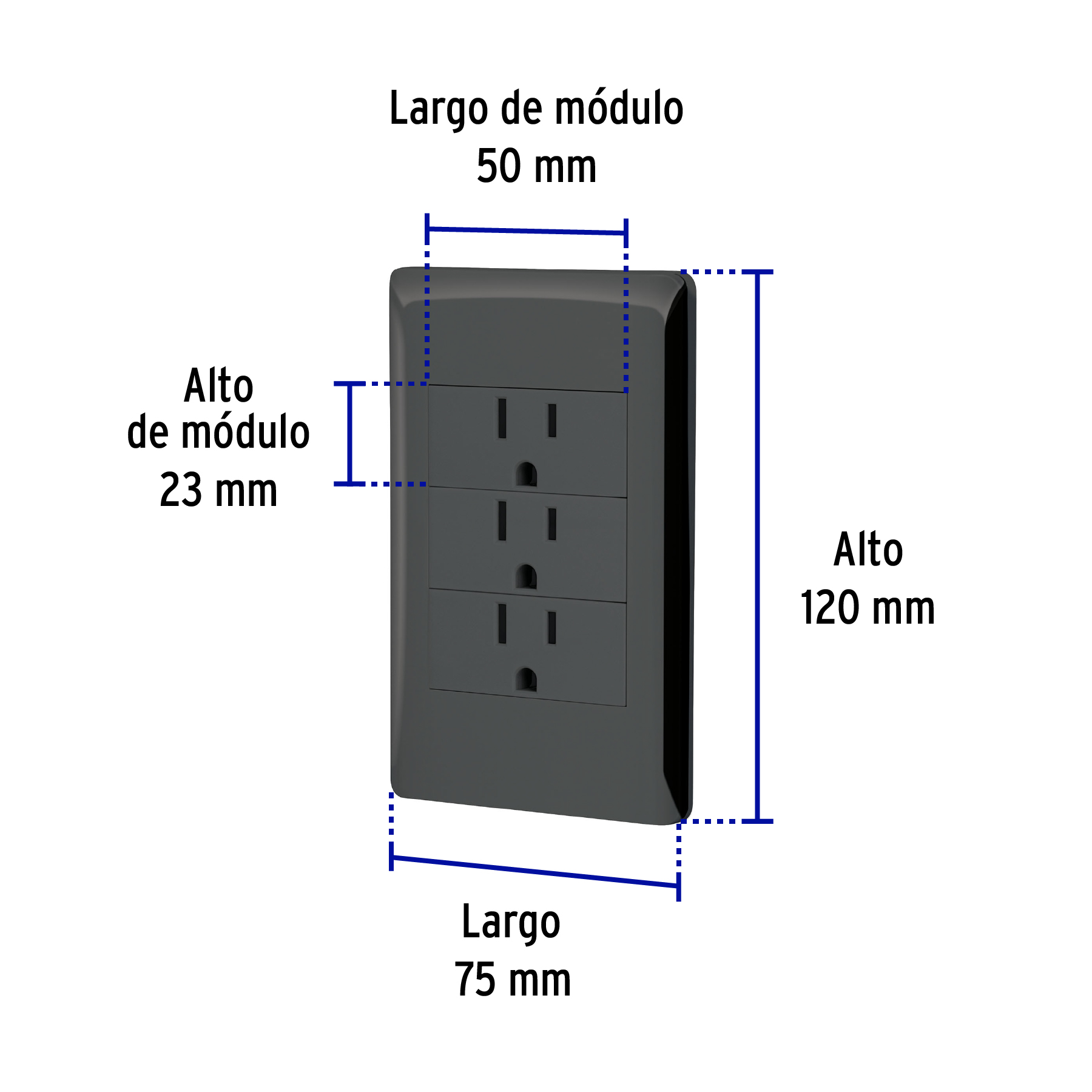 Placa armada negra 3 contactos 1 módulo, Lisboa, Volteck - Imagen 3