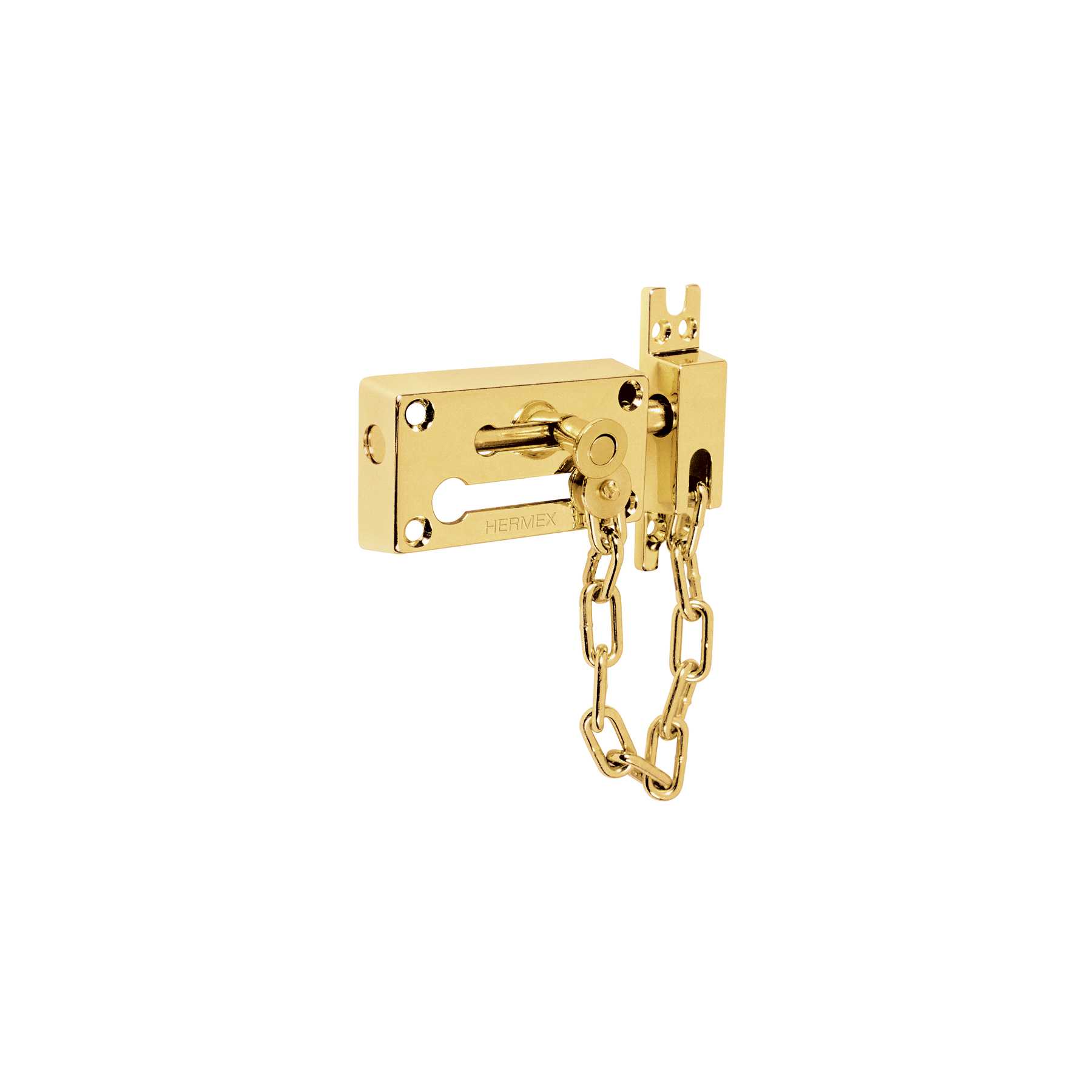 Pasador con cadena para puerta, acabado latón, HERMEX