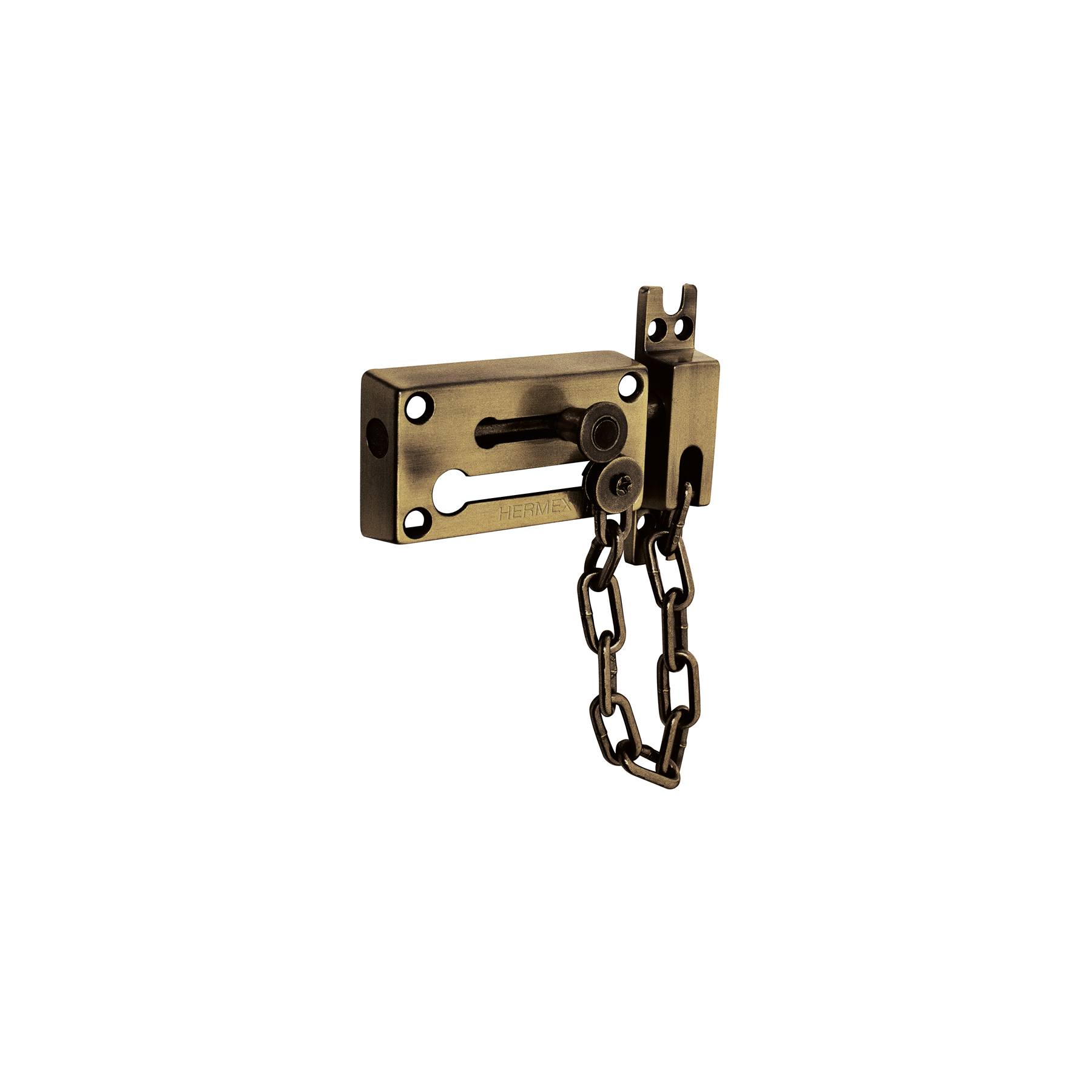 Pasador con cadena para puerta, acabado latón antiguo