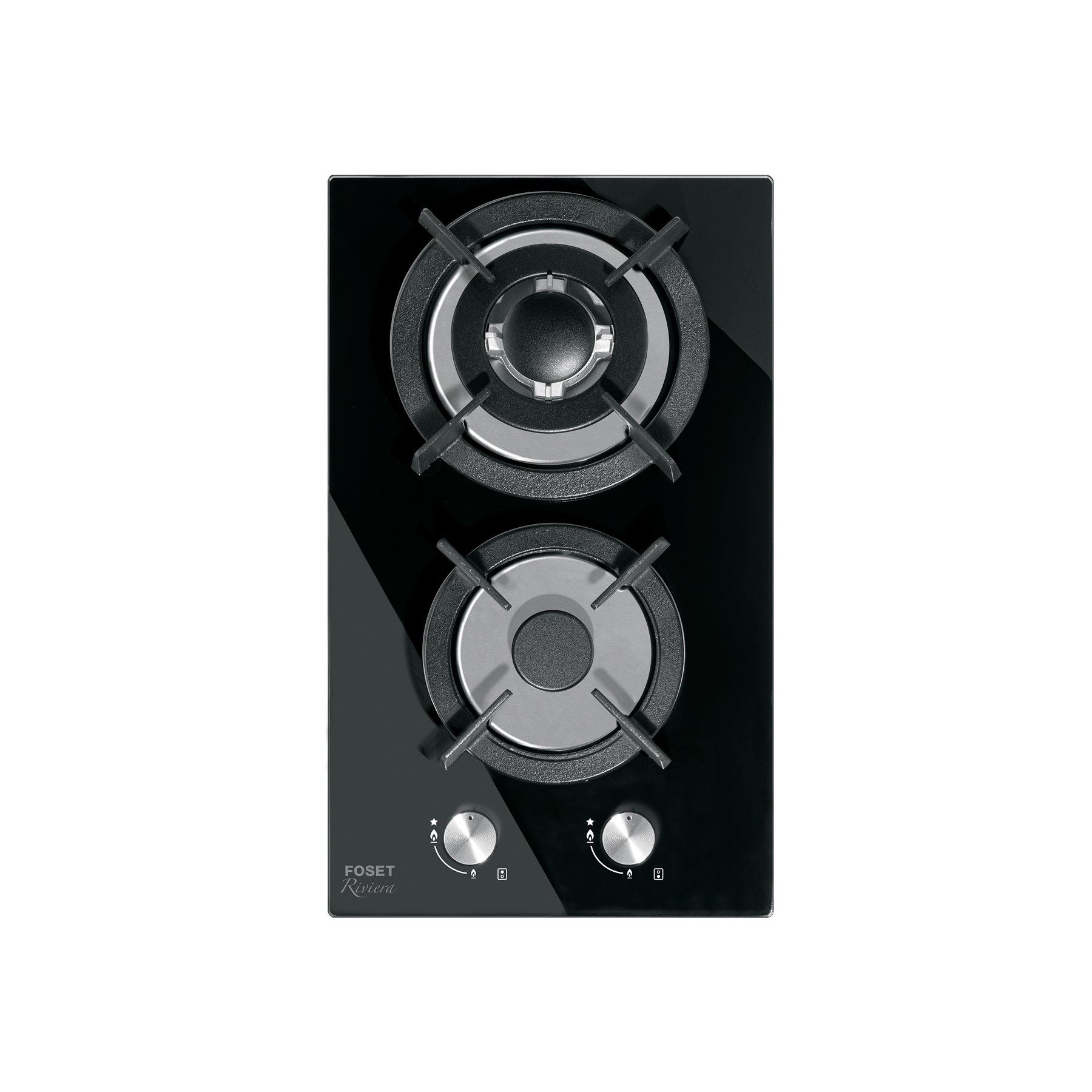 Parrilla gas empotrable 30cm, 2 quem, vidrio negro, Riviera