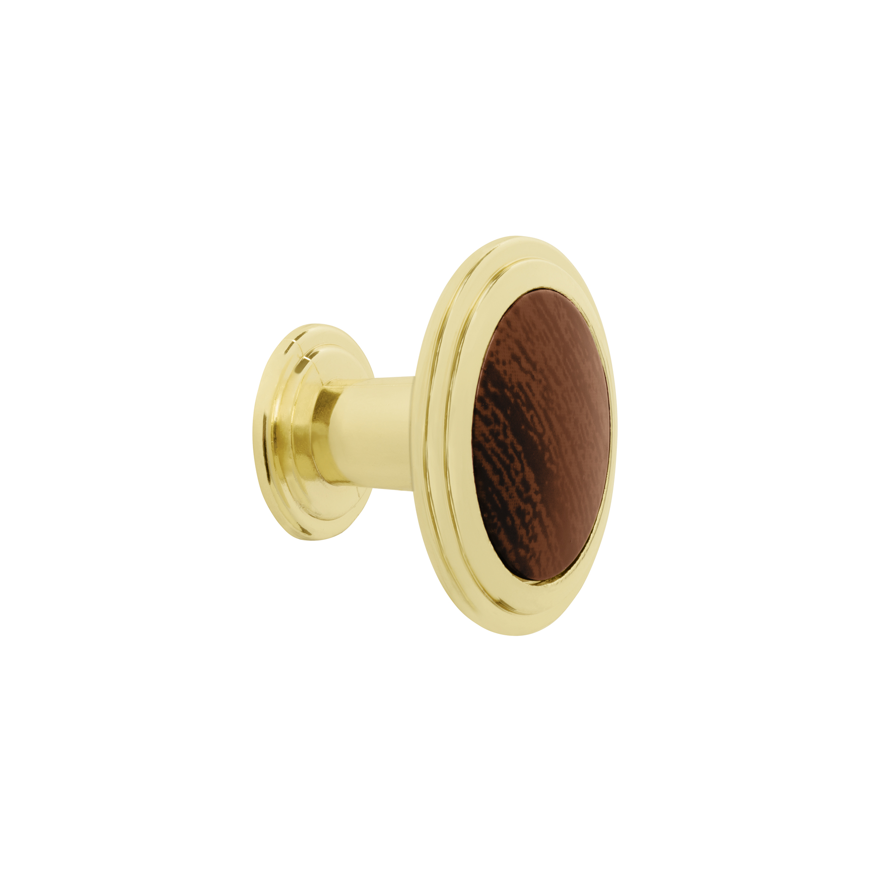 Perilla metálica, latón brillante, inserto madera, HERMEX