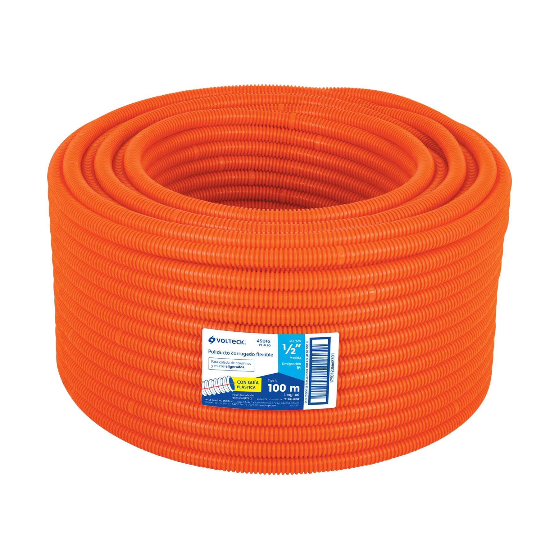 Metro de poliducto 1/2' corrugado flex. c/guía, rollo 100 m