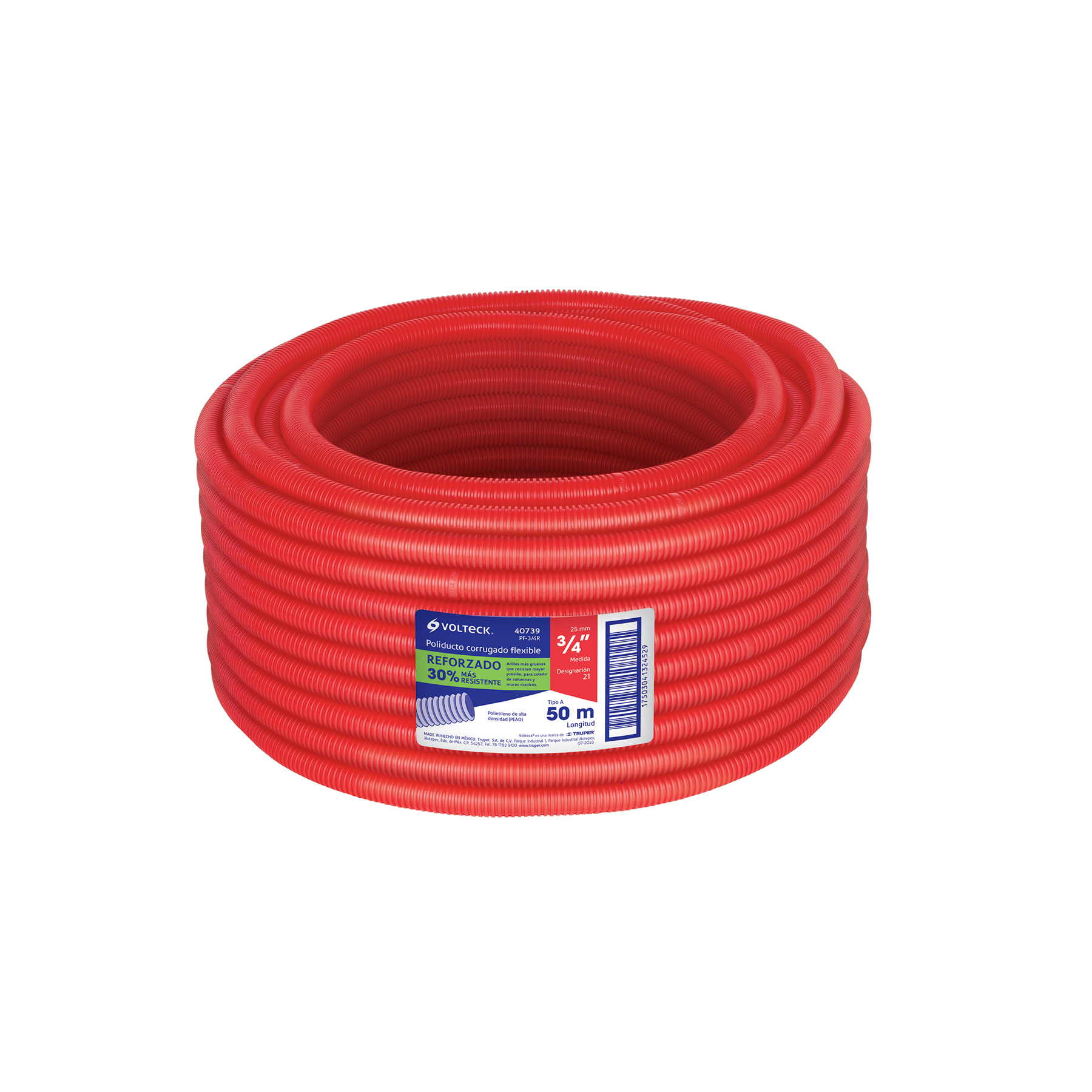 Metro de poliducto 3/4' corrugado flex. reforz. s/guía, 50m