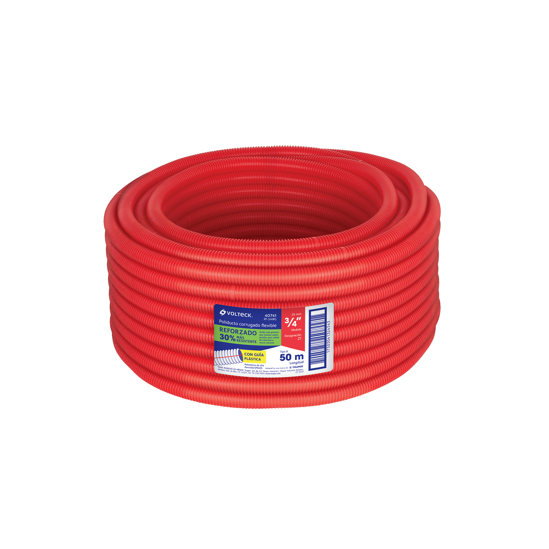 Metro de poliducto 3/4' corrugado flex. reforz. c/guía, 50m