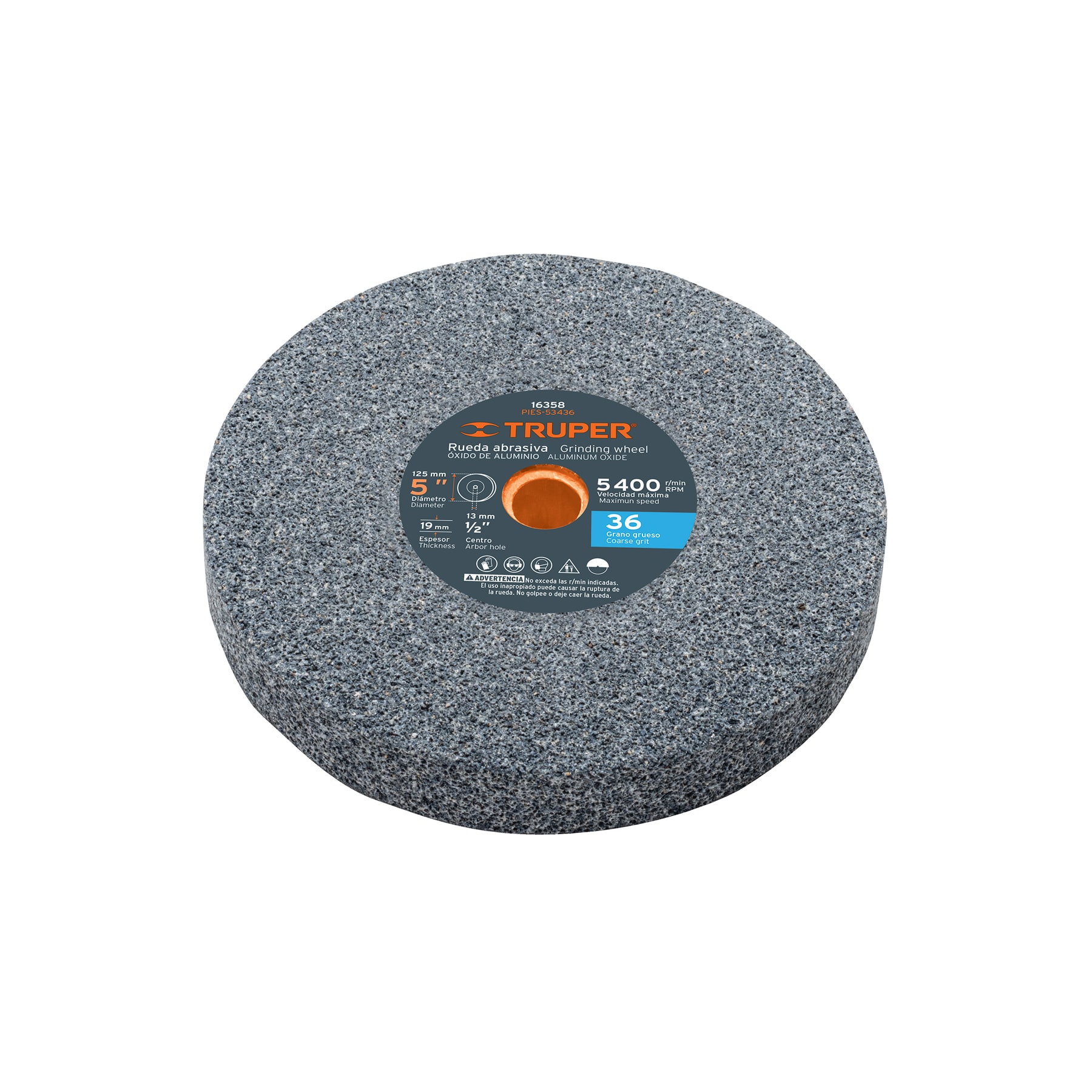 Rueda abrasiva p/esmeril 5'x19mm, óxido aluminio, grano 36