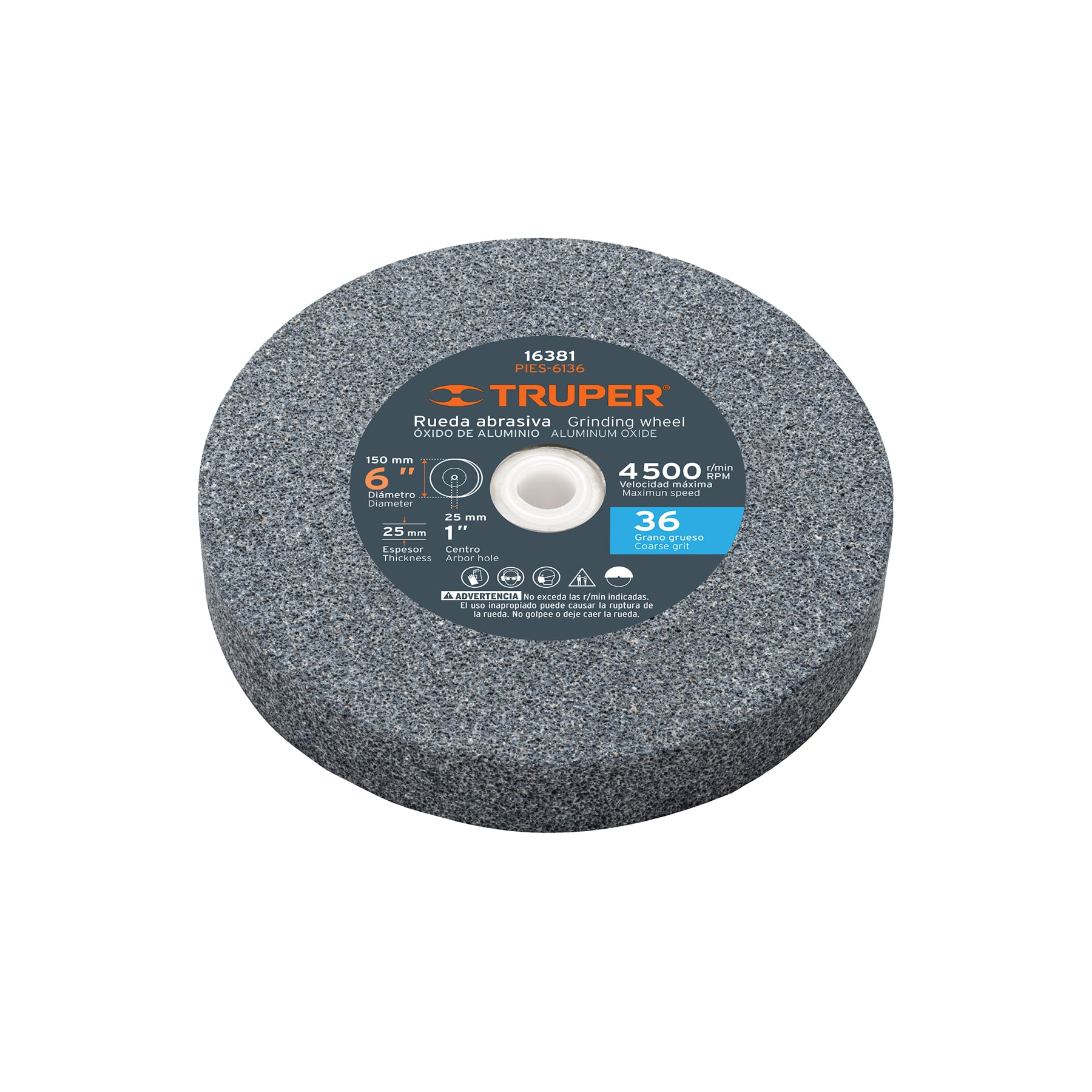 Rueda abrasiva p/esmeril 6'x25mm, óxido aluminio, grano 36