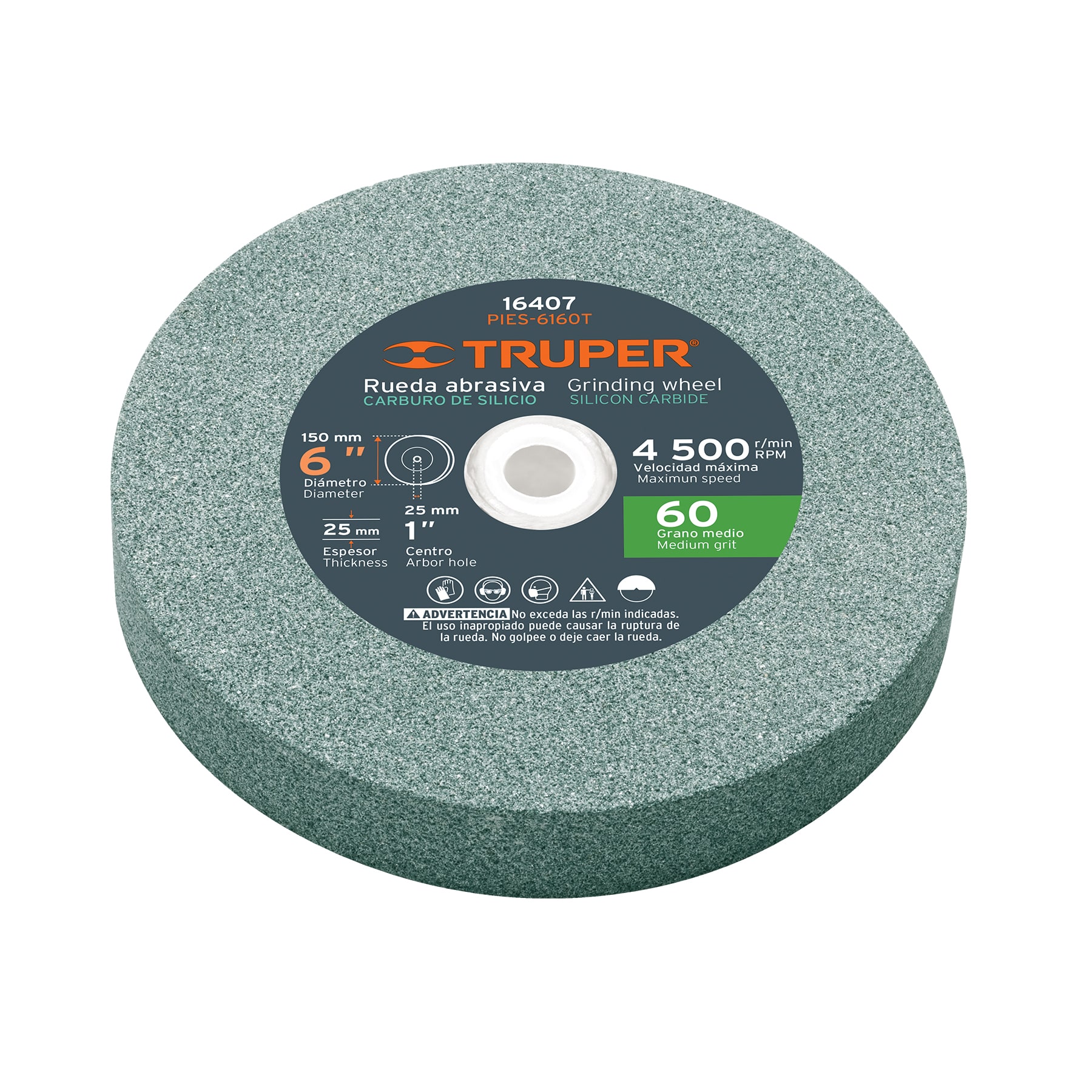 Rueda abrasiva p/esmeril 6'x25mm, carburo silicio, grano 60