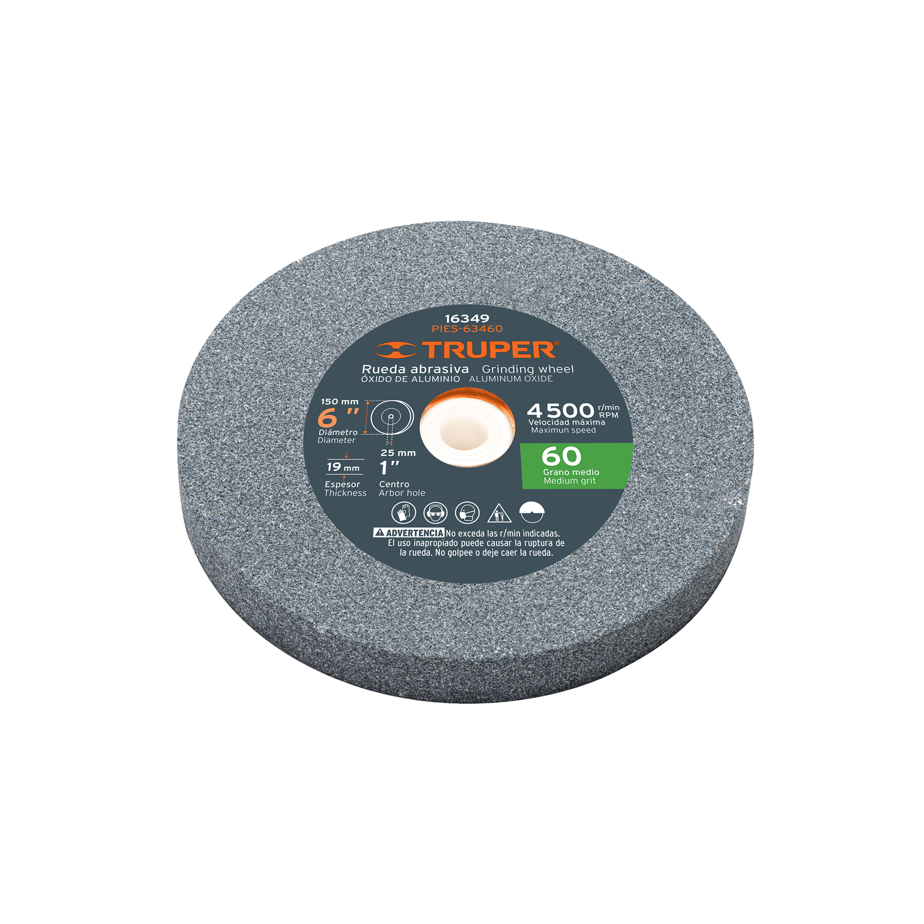 Rueda abrasiva p/esmeril 6'x19mm, óxido aluminio, grano 60