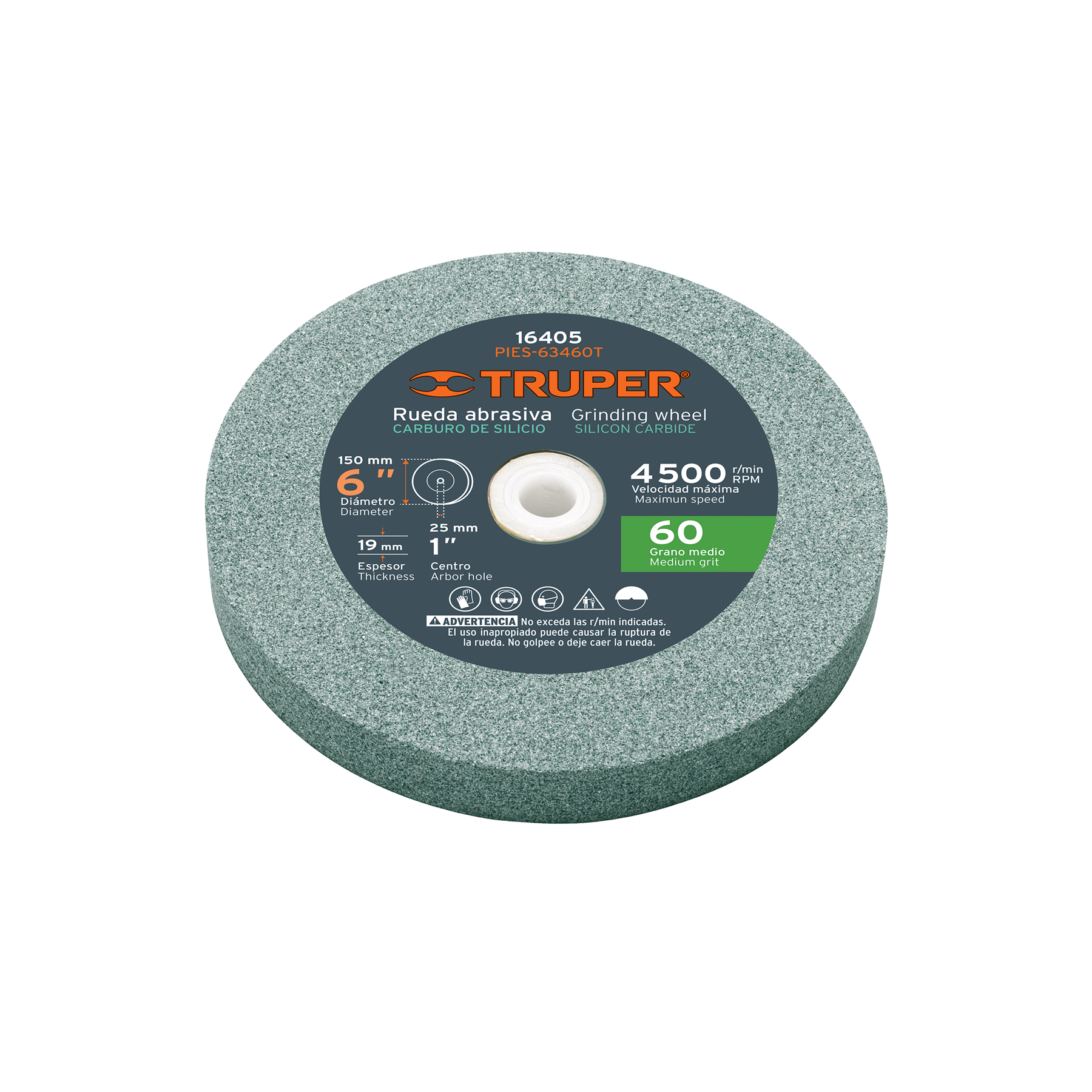 Rueda abrasiva p/esmeril 6'x19mm, carburo silicio, grano 60