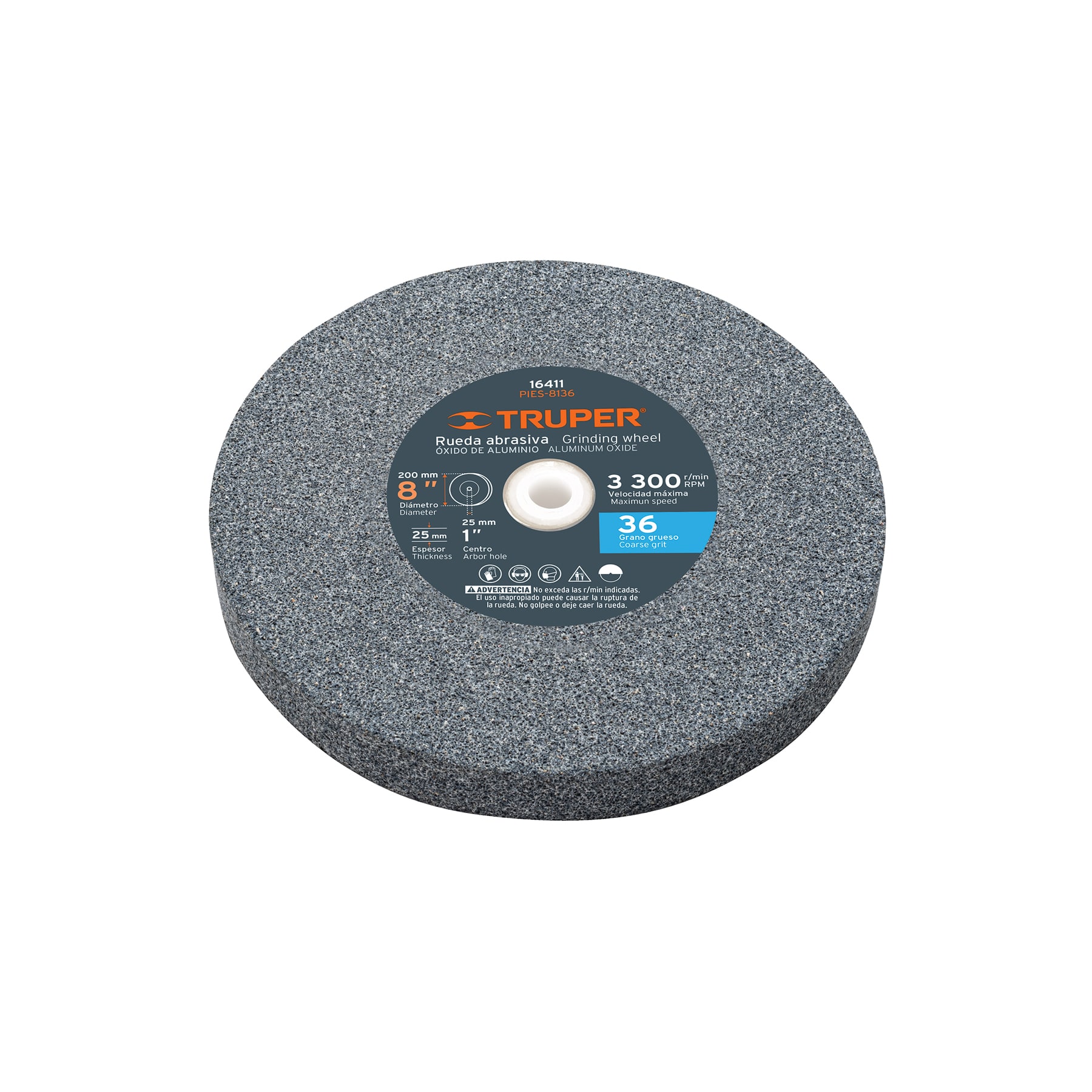 Rueda abrasiva p/esmeril 8'x25mm, óxido aluminio, grano 36