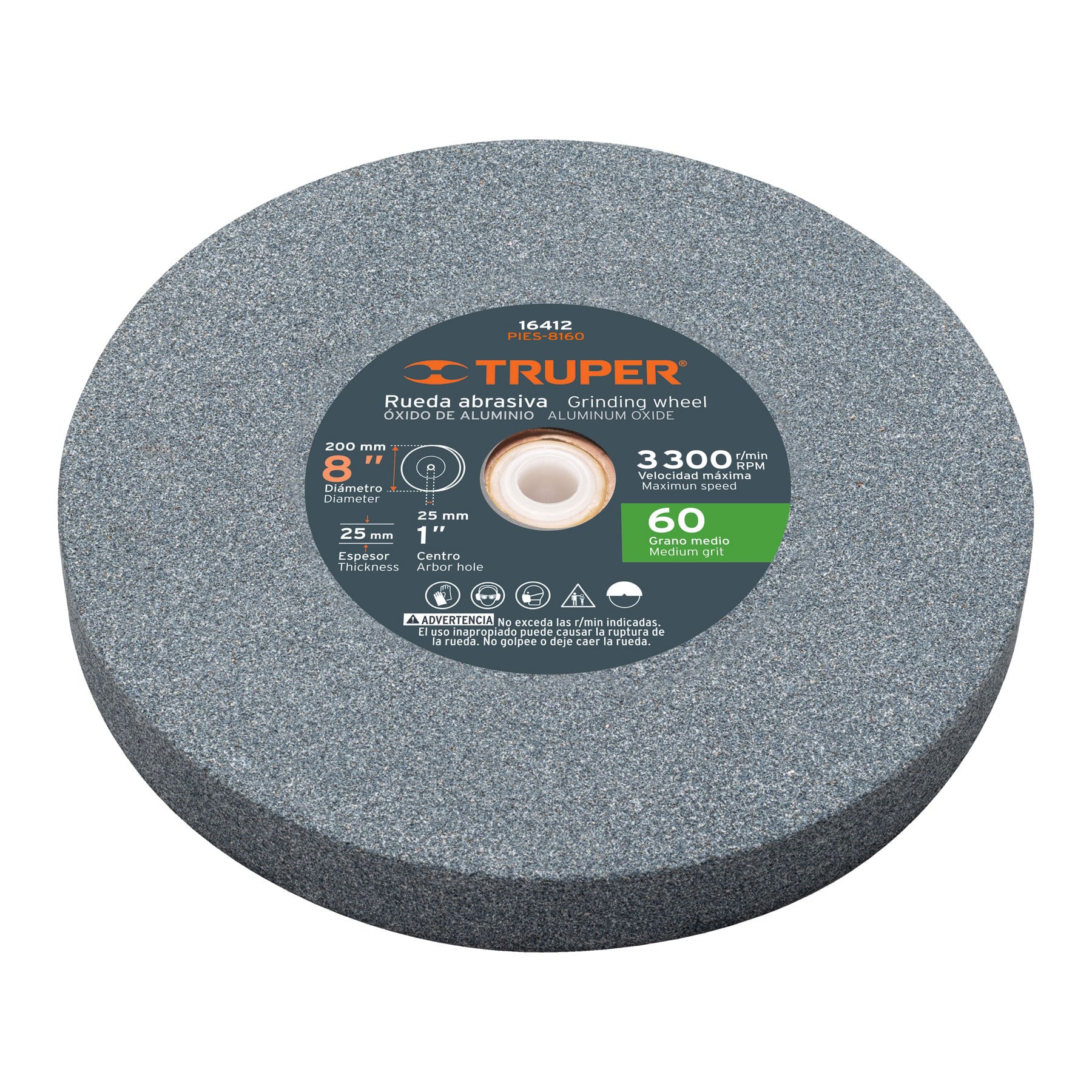 Rueda abrasiva p/esmeril 8'x25mm, óxido aluminio, grano 60