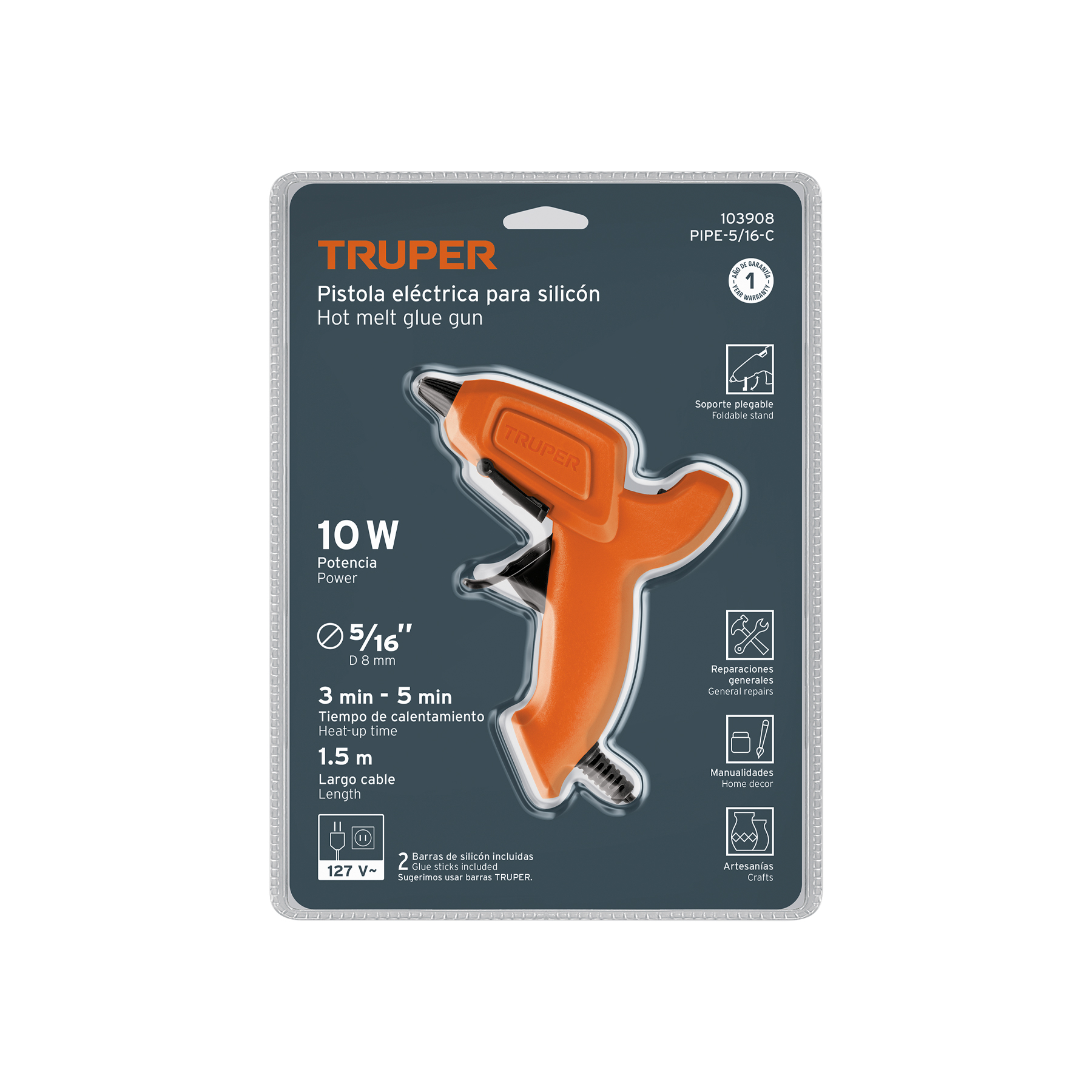 Pistola eléctrica de 10W para silicón de 5/16', 127V, TRUPER - Imagen 3