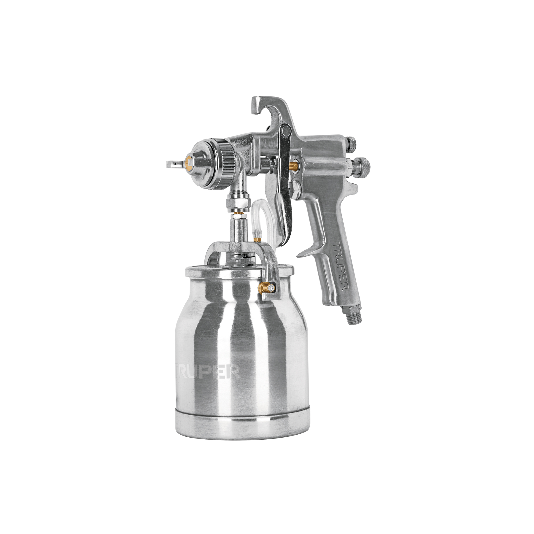Pistola p/pintar succión HVHP vaso alum, 1.8mm, 2 vál Truper