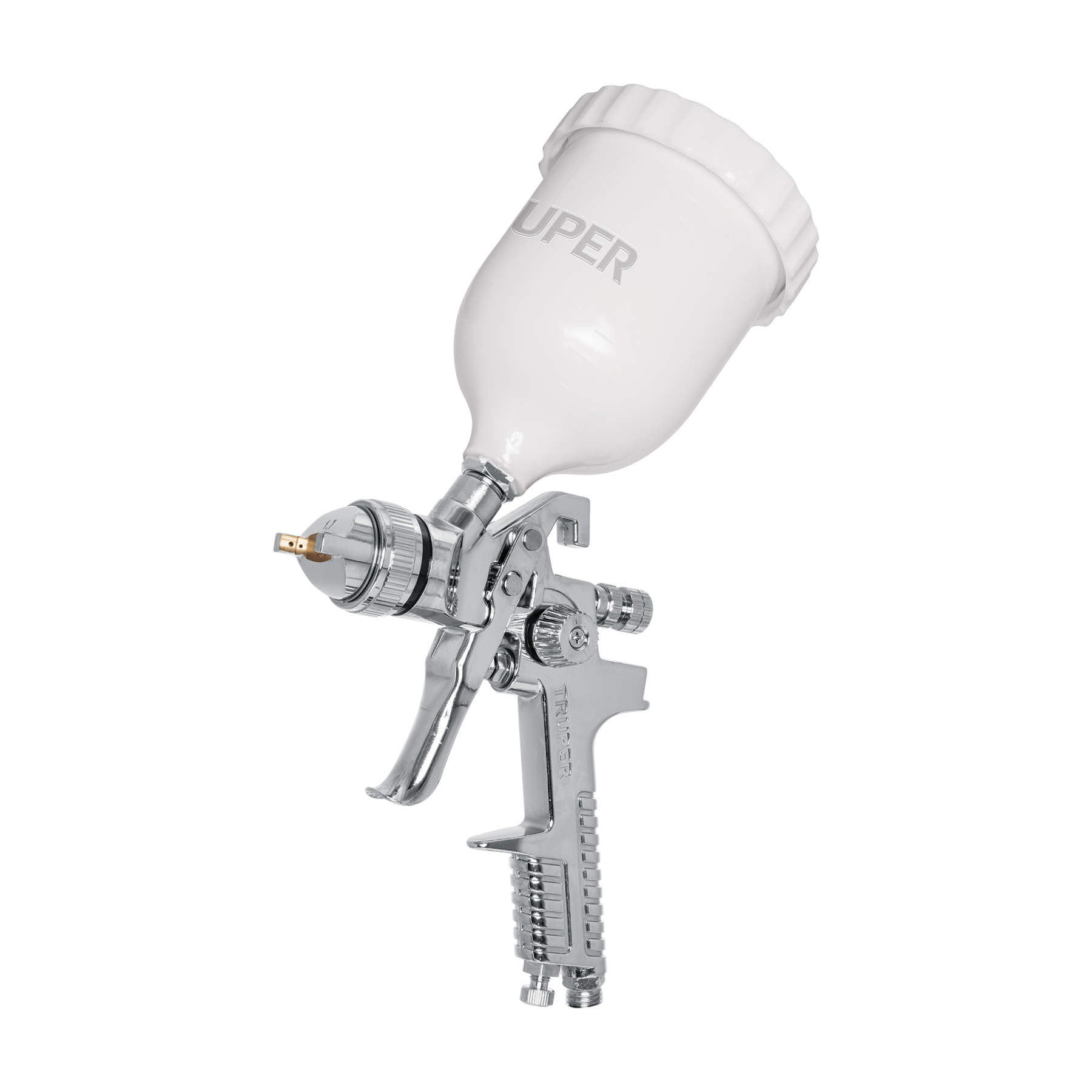 Pistola p/pintar gravedad HVLP vaso plástico, 1.7 mm, Truper