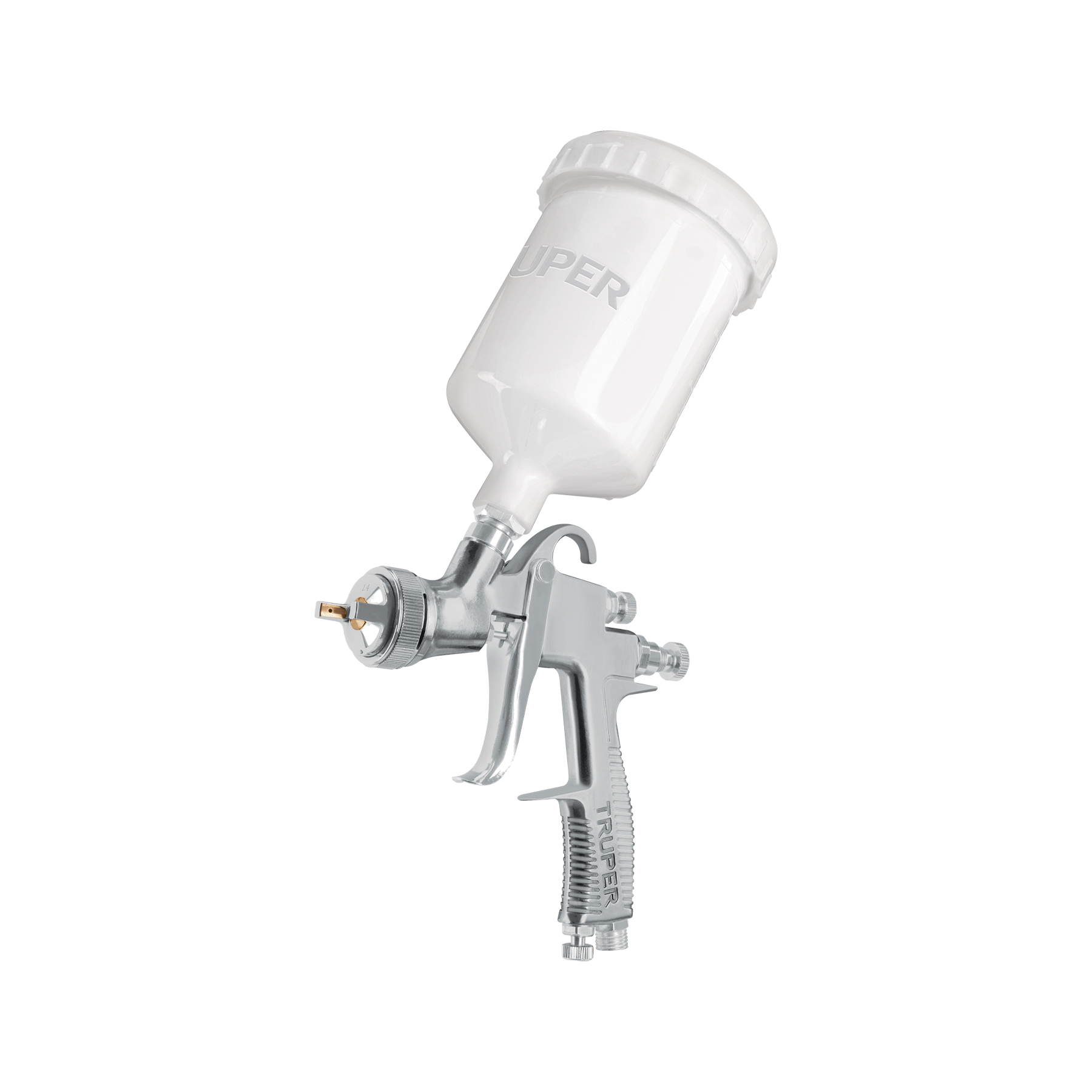 Pistola p/pintar gravedad LVLP vaso plástico, 1.4 mm, Truper