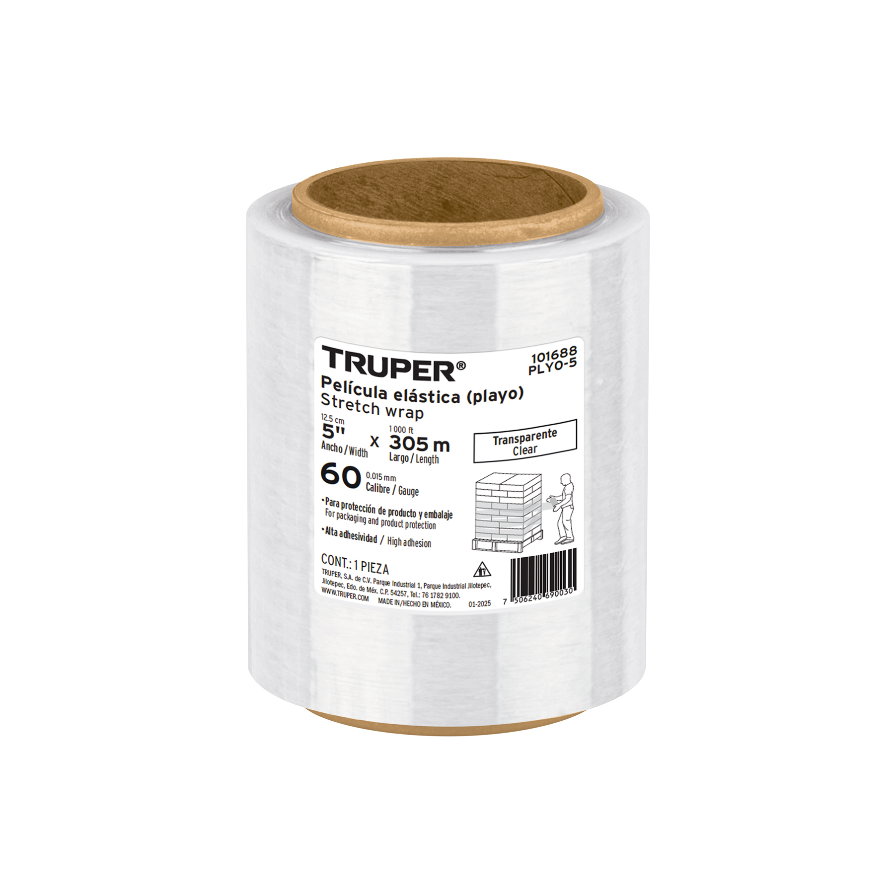 Rollo de 305m película plástica transparente playo, 5' cal60