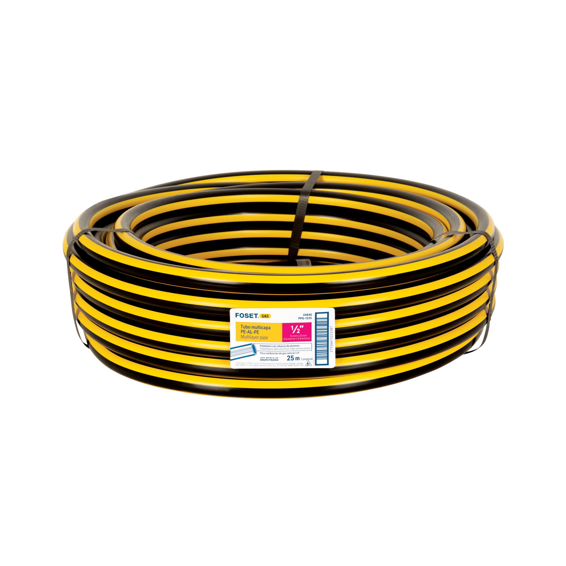 Metro de manguera para gas, 1/2' PE-AL-PE en rollo de 25m