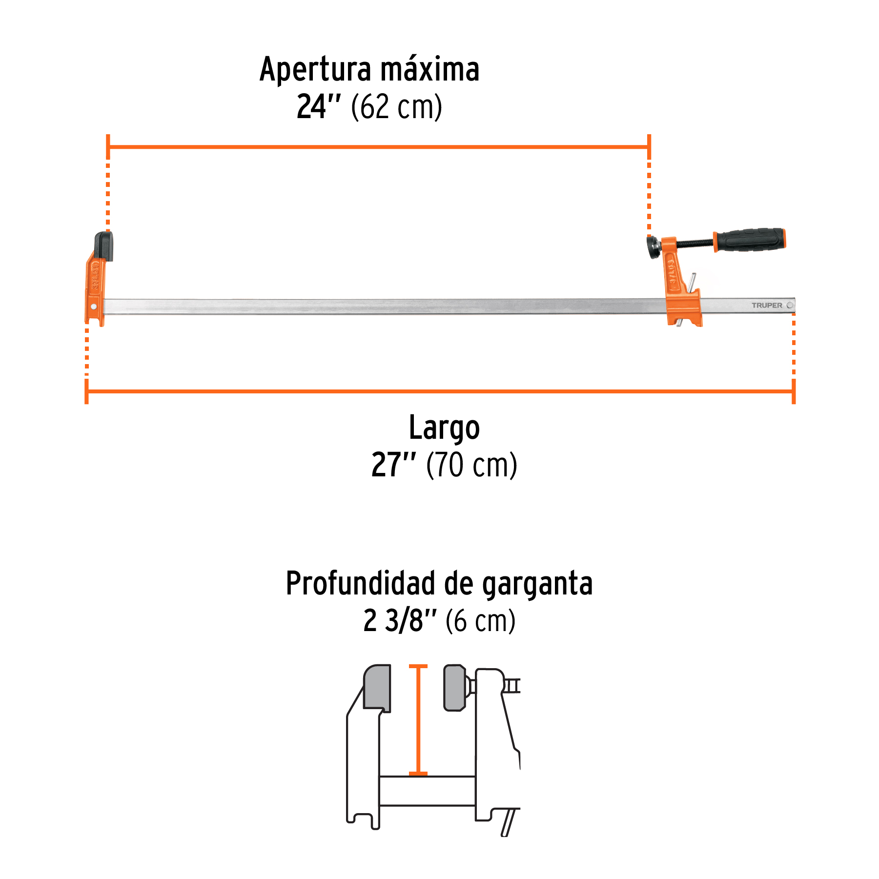 Prensa rápida tipo 'F' 24', uso ligero, Truper - Imagen 3