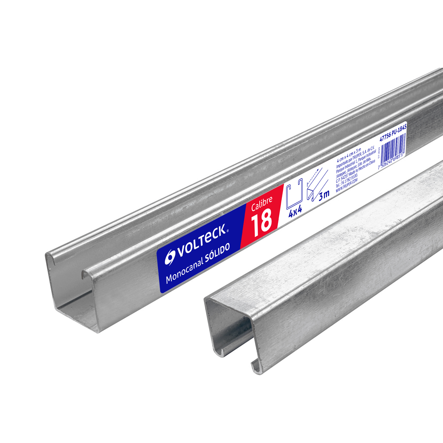 Perfil monocanal sólido de 3 m, 4 x 4 cm cal. 18, VOLTECK