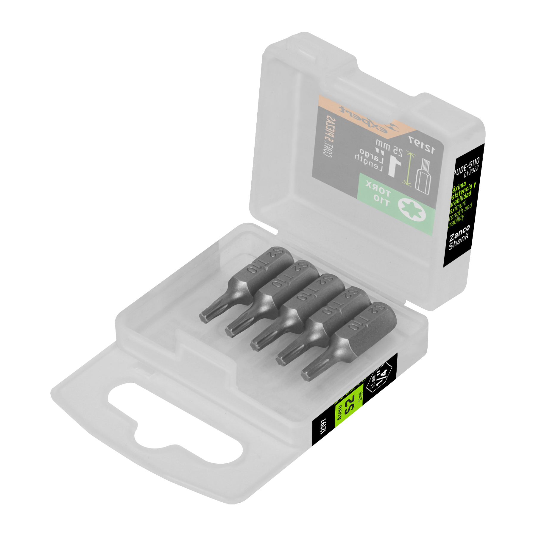 Estuche con 5 puntas torx T10 largo 1', Truper Expert