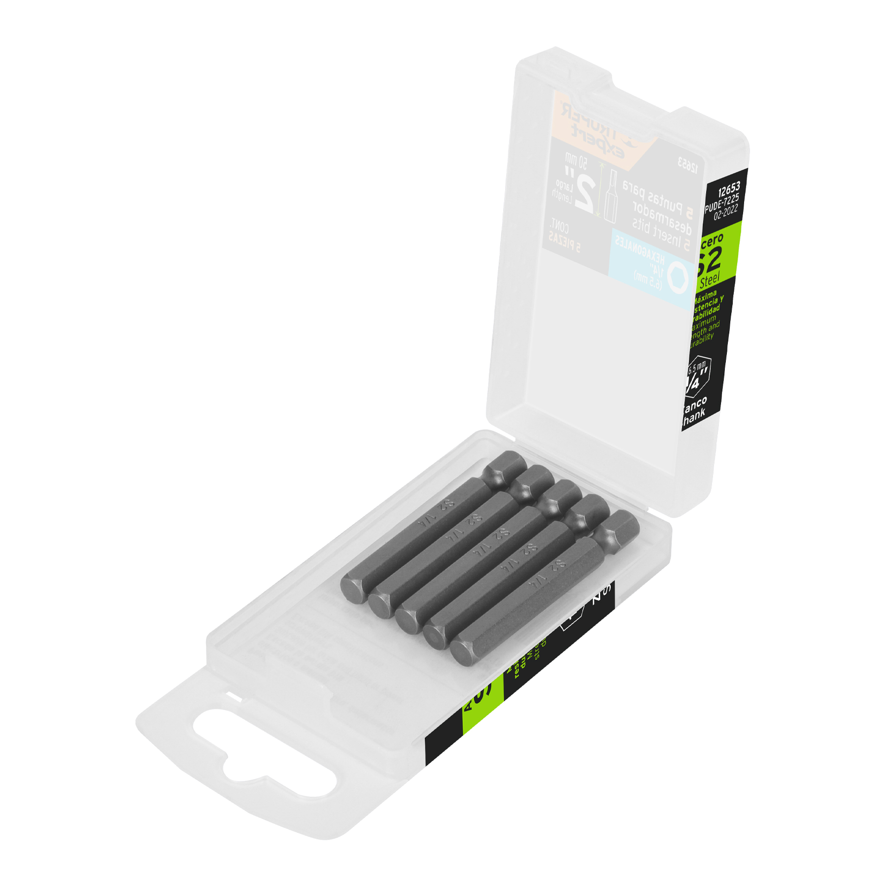 Estuche con 5 puntas hexagonales de 1/4mm largo 2', Expert