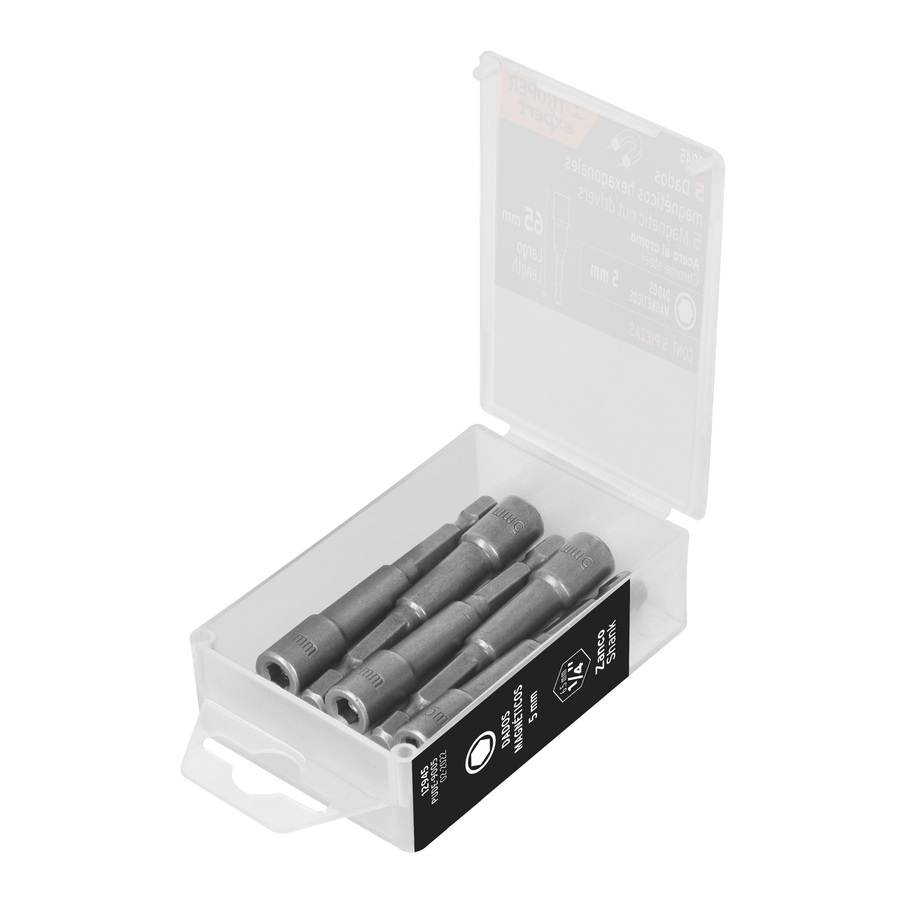 Estuche con 5 dados magnéticos de 5 mm largo 2-1/2', Expert