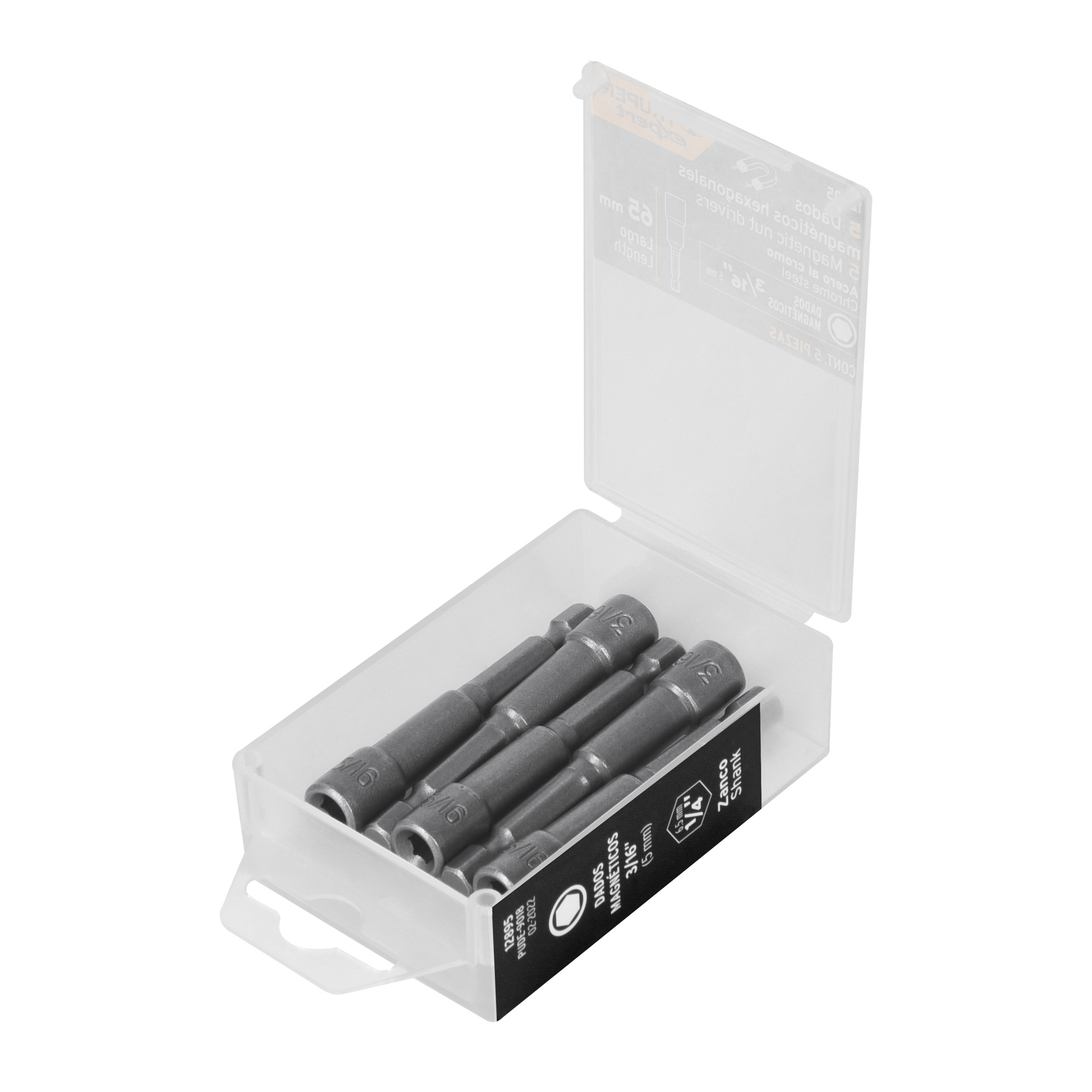 Estuche con 5 dados magnéticos de 3/16' largo 2-1/2', Expert