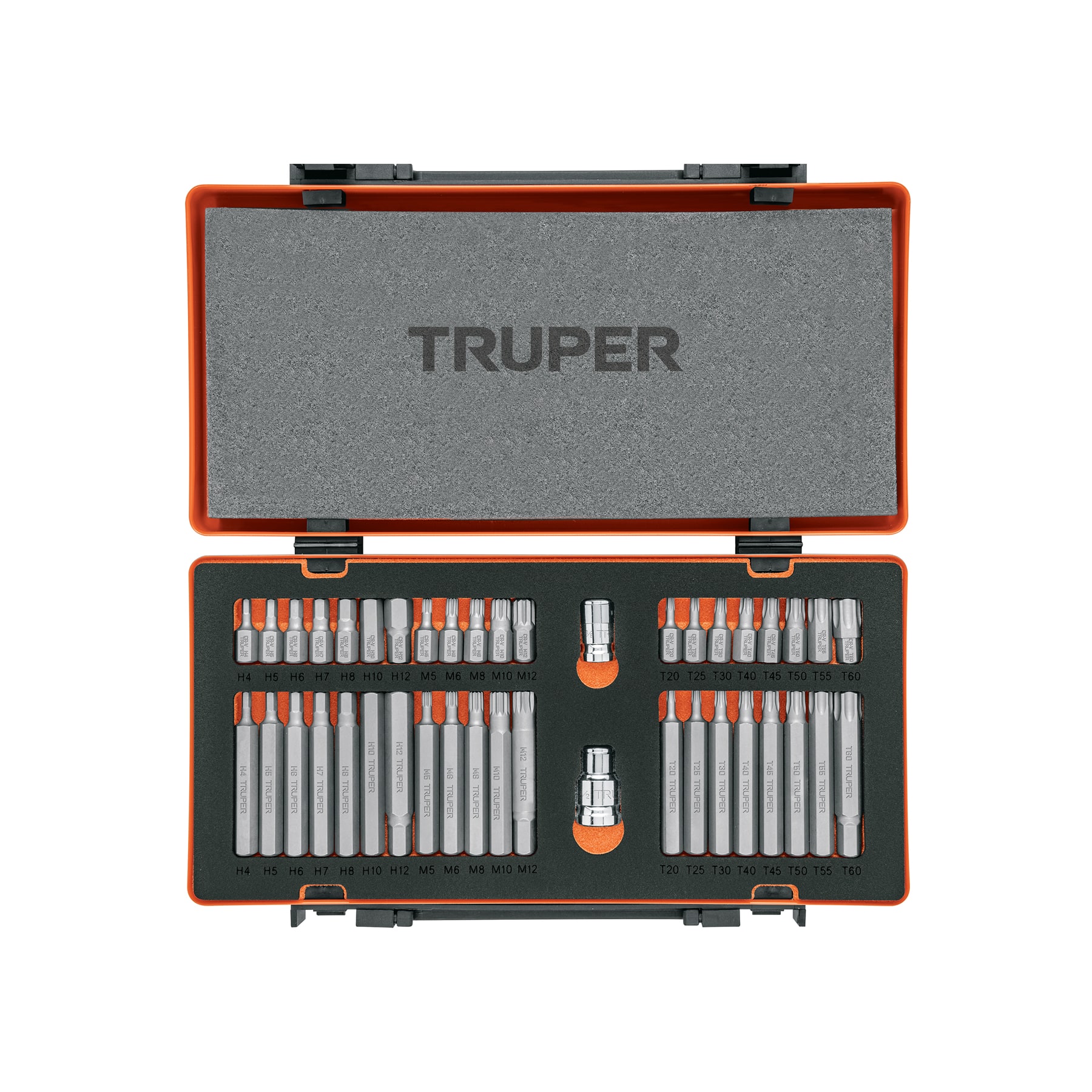 Juego 42 puntas 1/2' y 3/8' de 75 y 30 mm estuche metálico