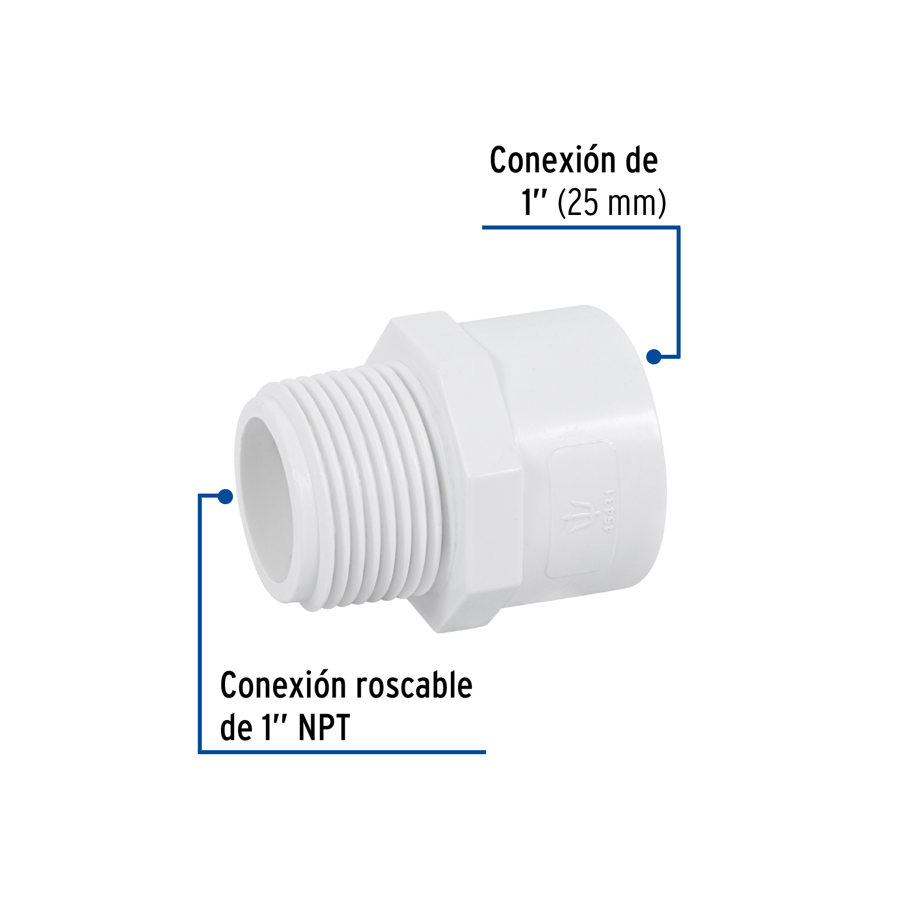 Adaptador macho de PVC de 1', Foset - Imagen 2