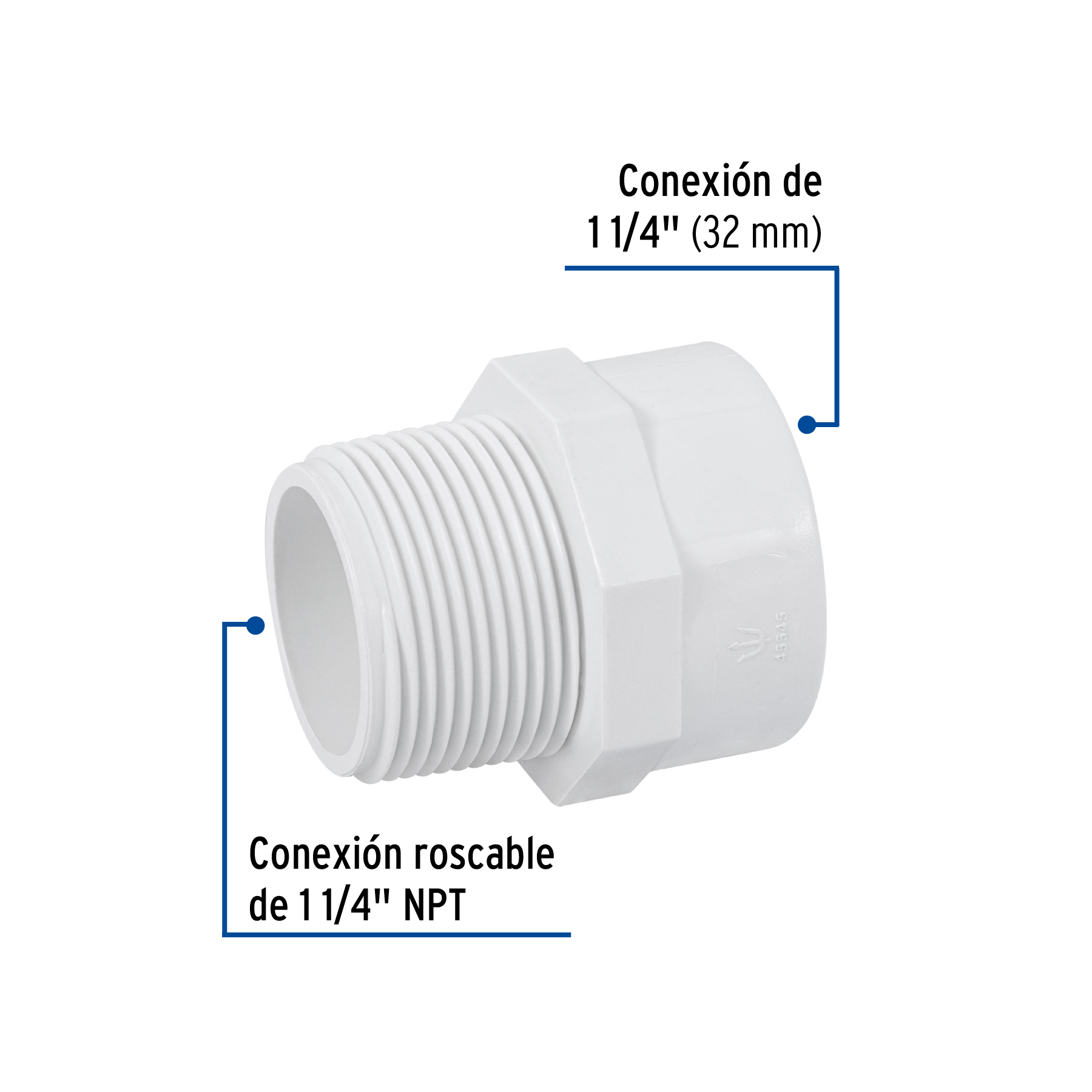 Adaptador macho de PVC de 1-1/4', Foset - Imagen 2
