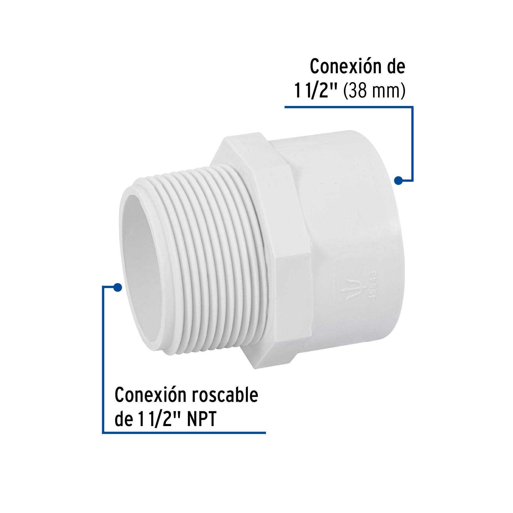 Adaptador macho de PVC de 1-1/2', Foset - Imagen 2
