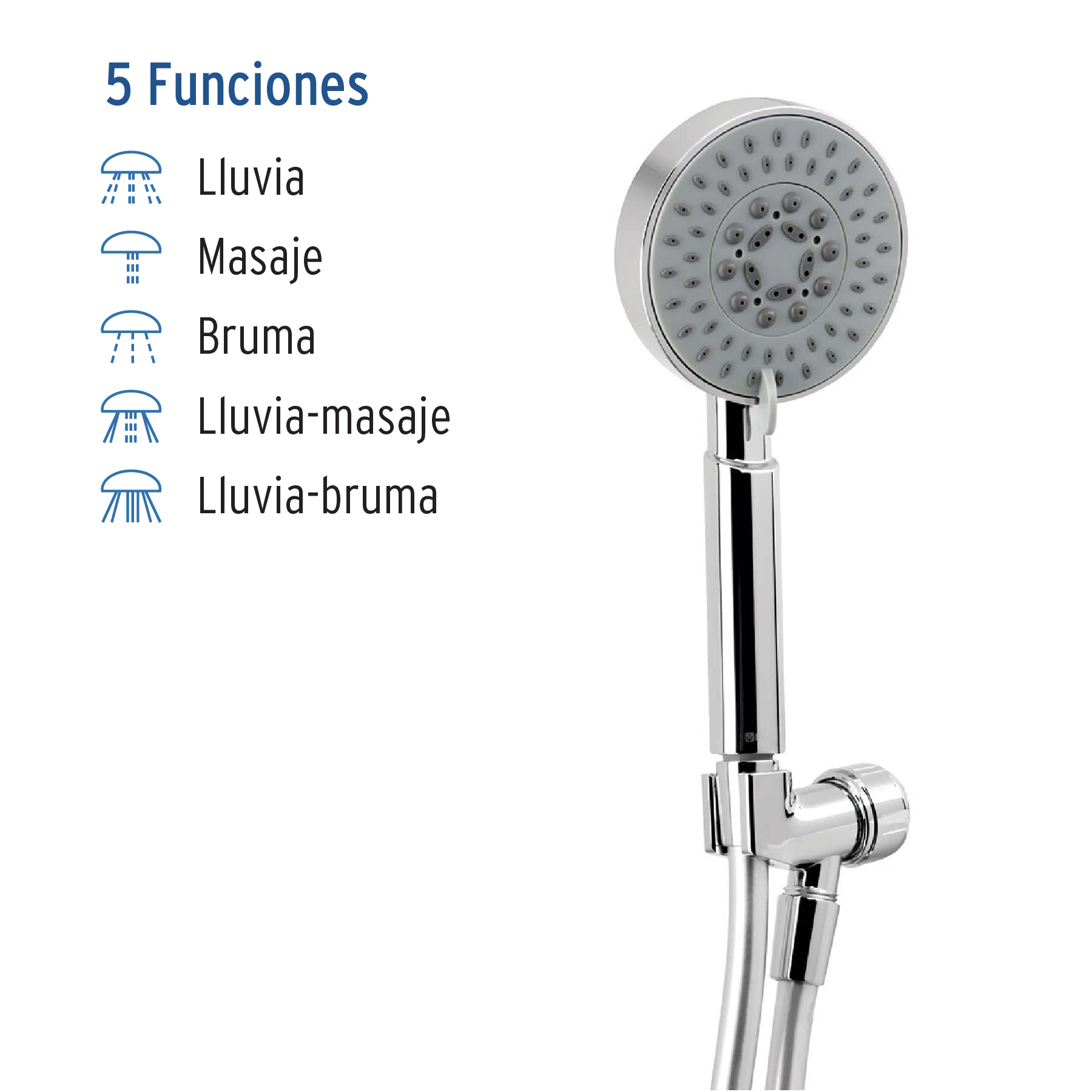 Regadera cromo de teléfono 4' con soporte, Foset Element - Imagen 2