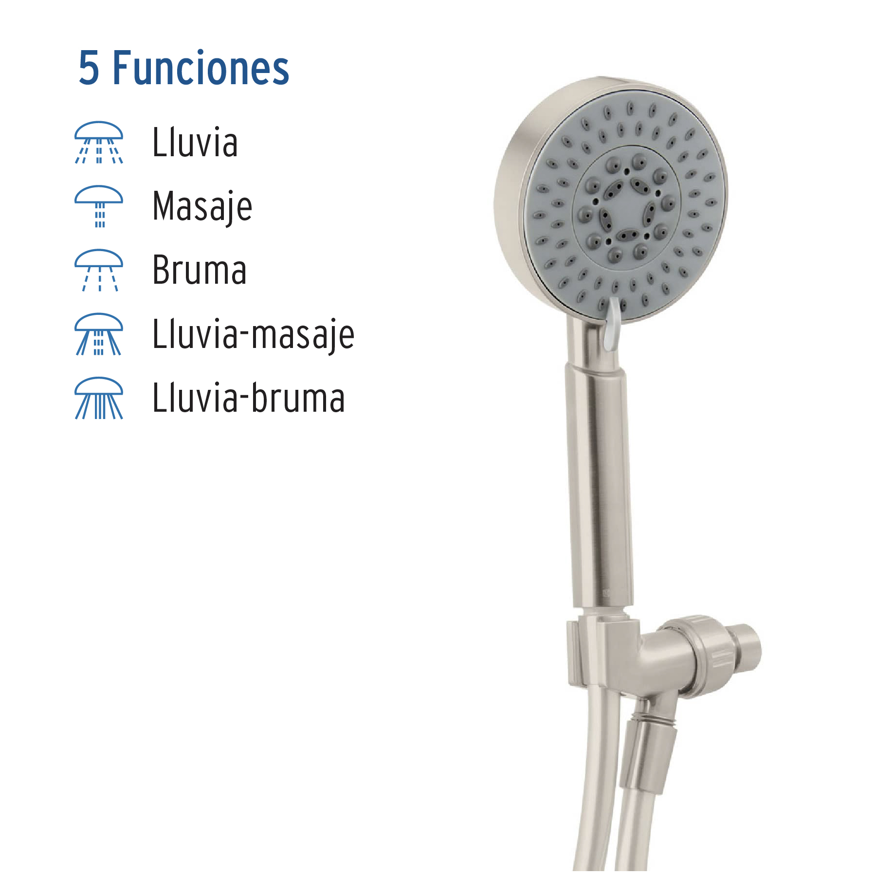 Regadera satín de teléfono 4' con soporte, Foset Element - Imagen 2