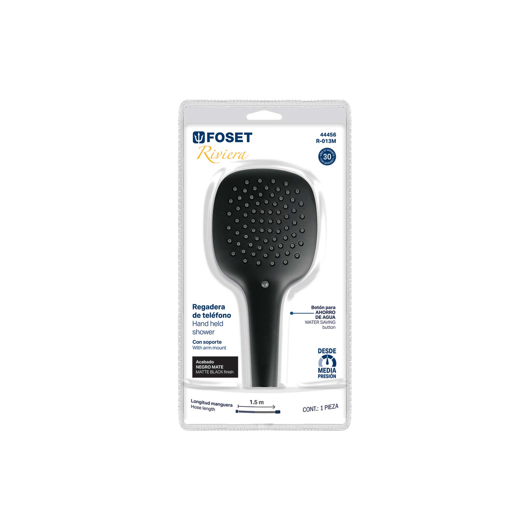 Regadera de teléfono con soporte, negro, FOSET RIVIERA - Imagen 3