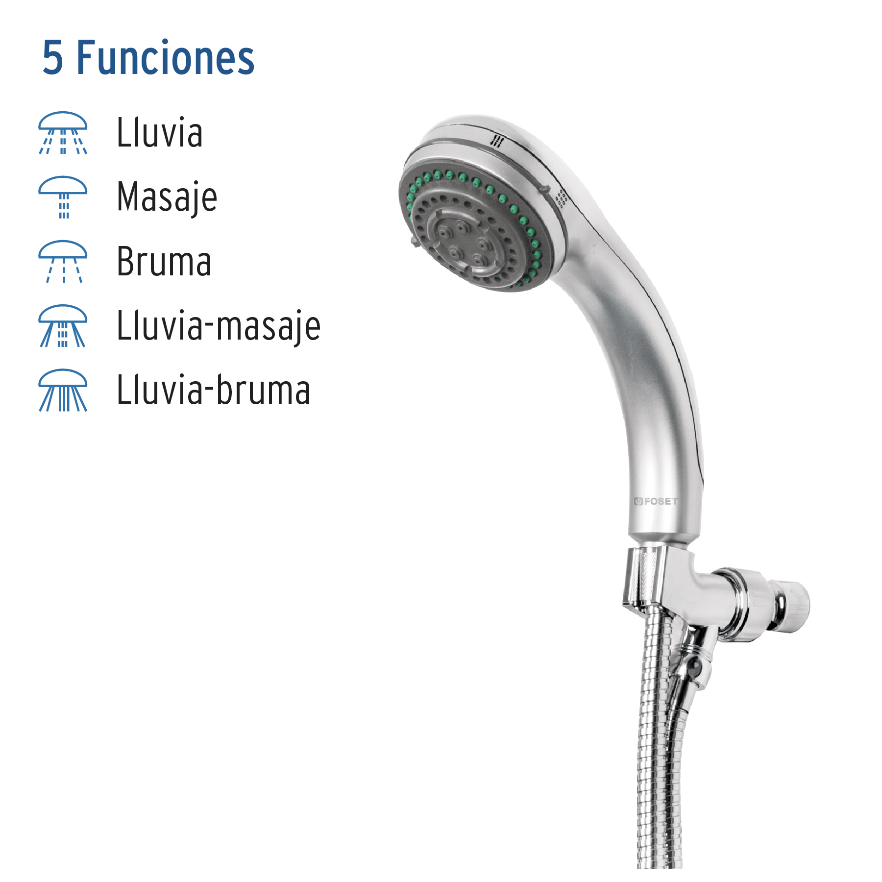 Regadera de teléfono 3-1/4', 5 funciones, con soporte, AQUA - Imagen 2