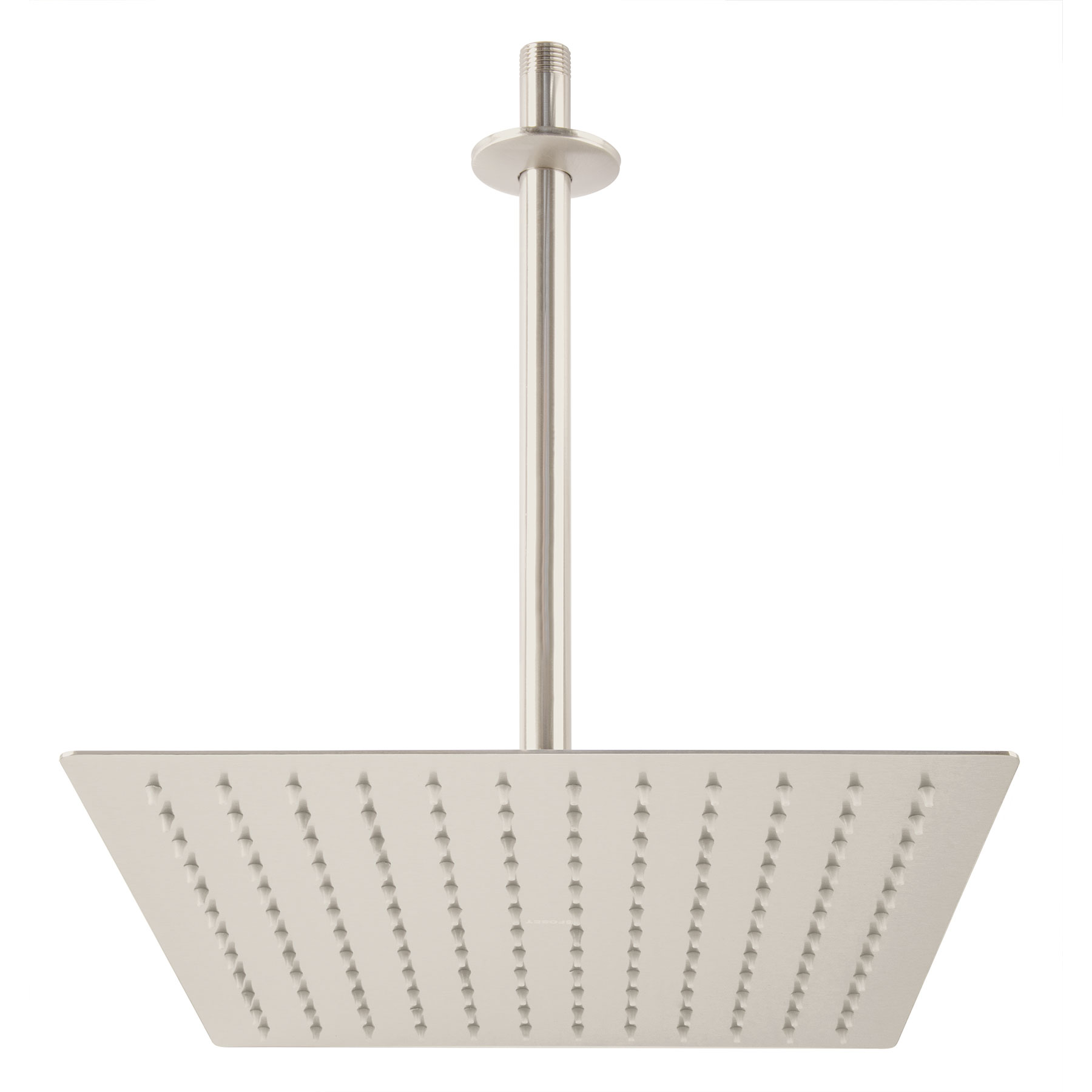 Regadera plato cuadrado 12' con brazo, satín, FOSET RIVIERA