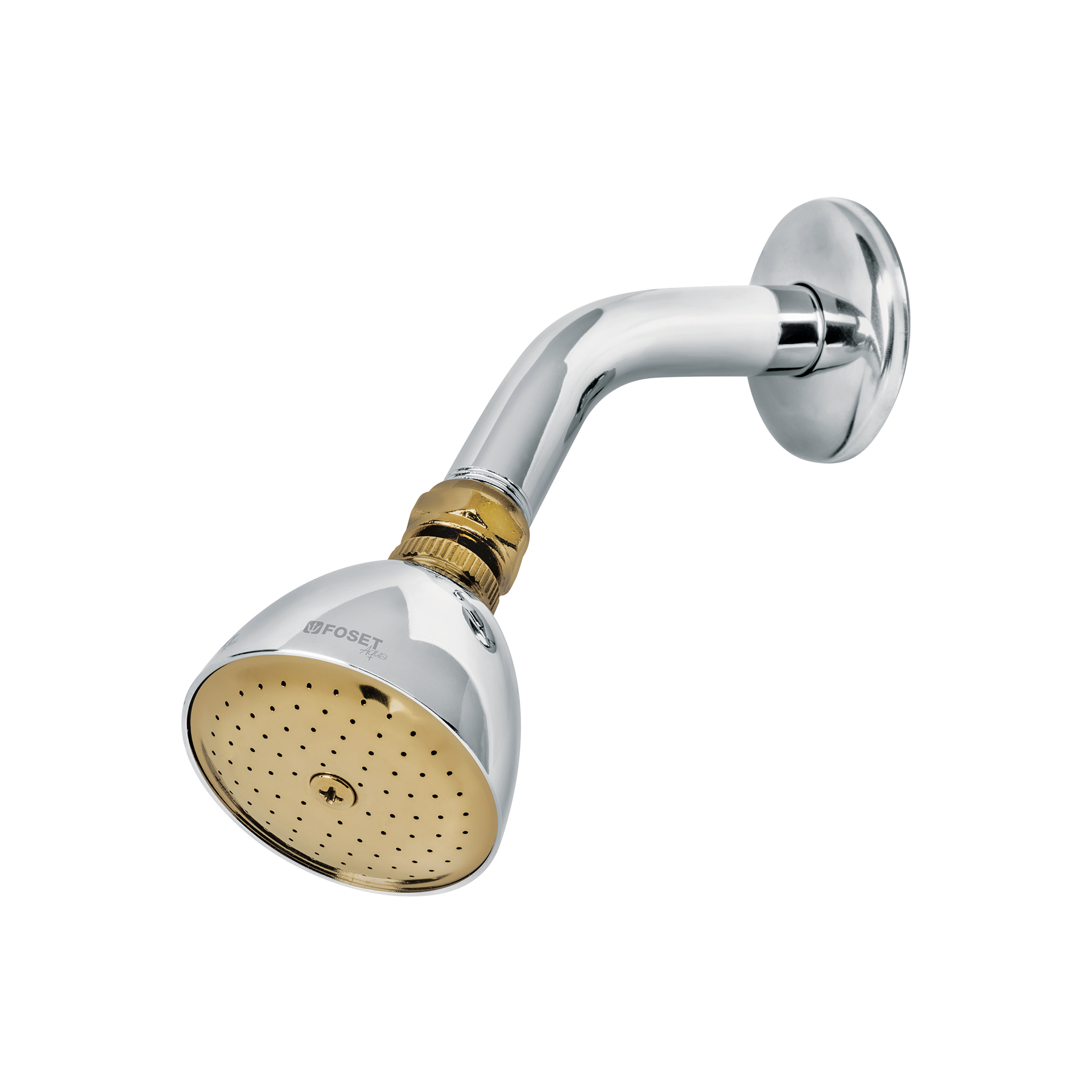 Regadera cónica 2-1/2',metálica, brazo y chapetón, cromo-oro