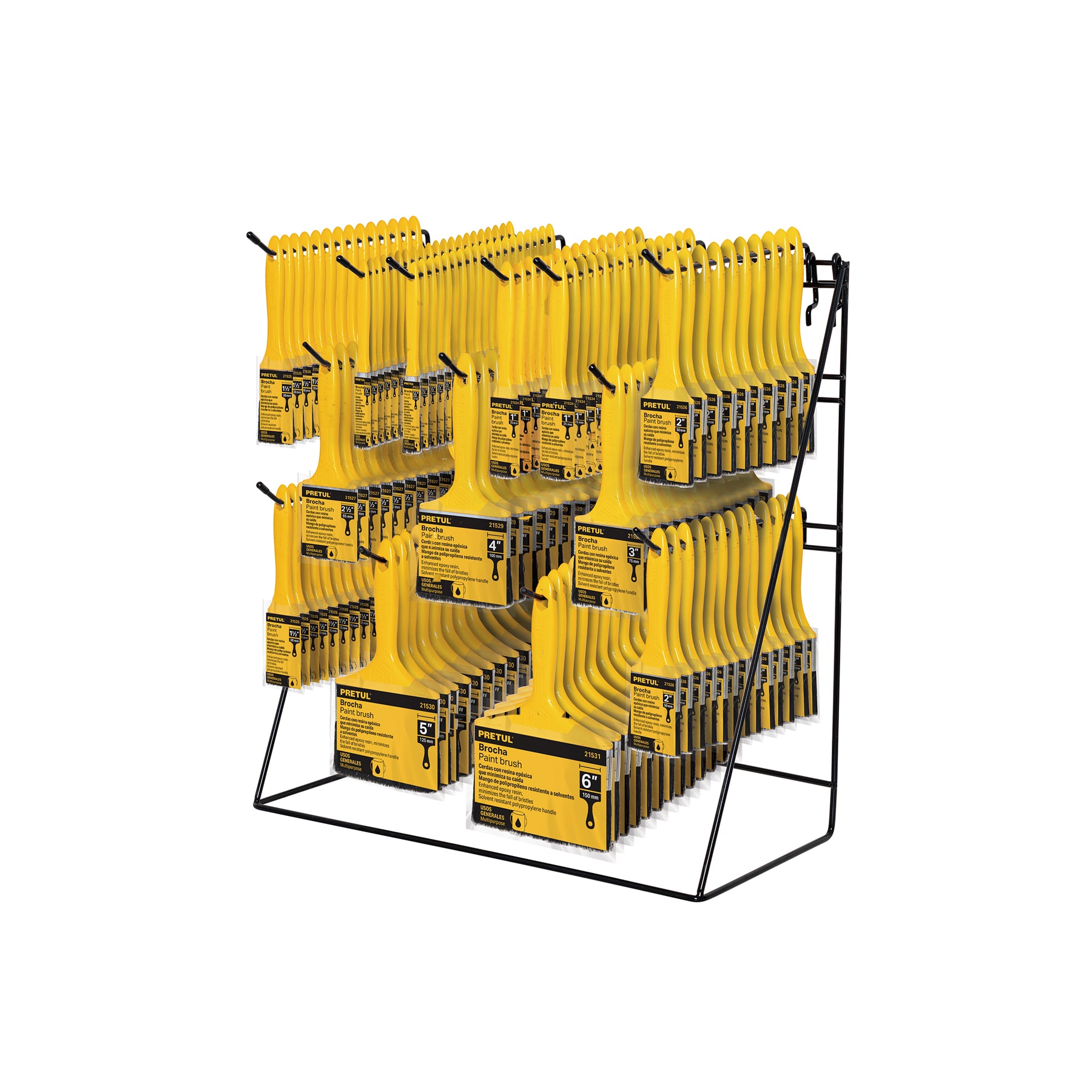 Exhibidor despachador con 156 brochas mango plástico Pretul