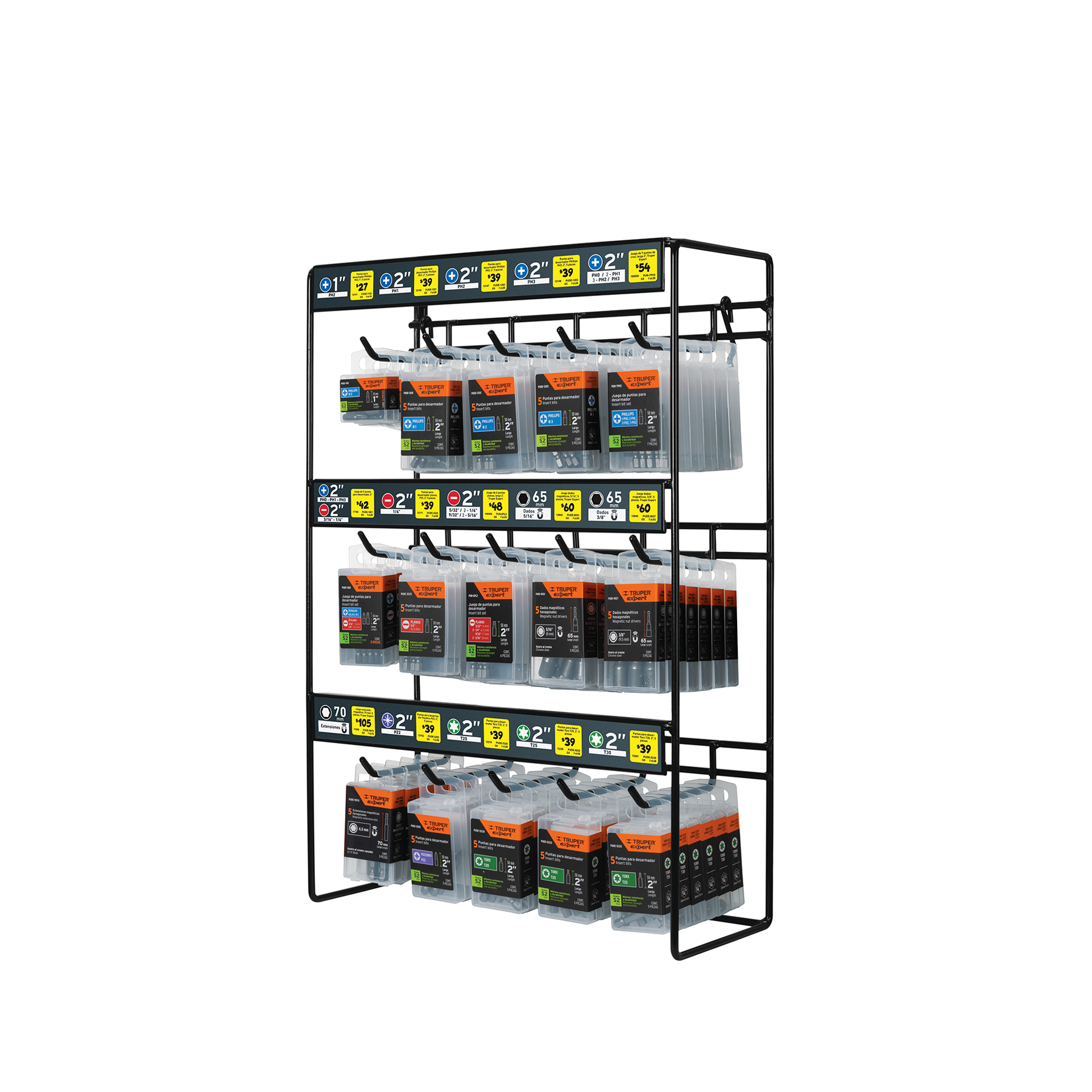 Exhibidor con 90 estuches de puntas para desarmador