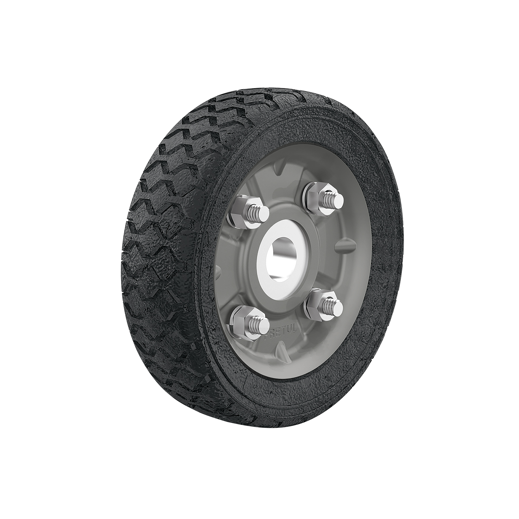 Rueda de hule sólido 5' para diablo, un balero, Pretul