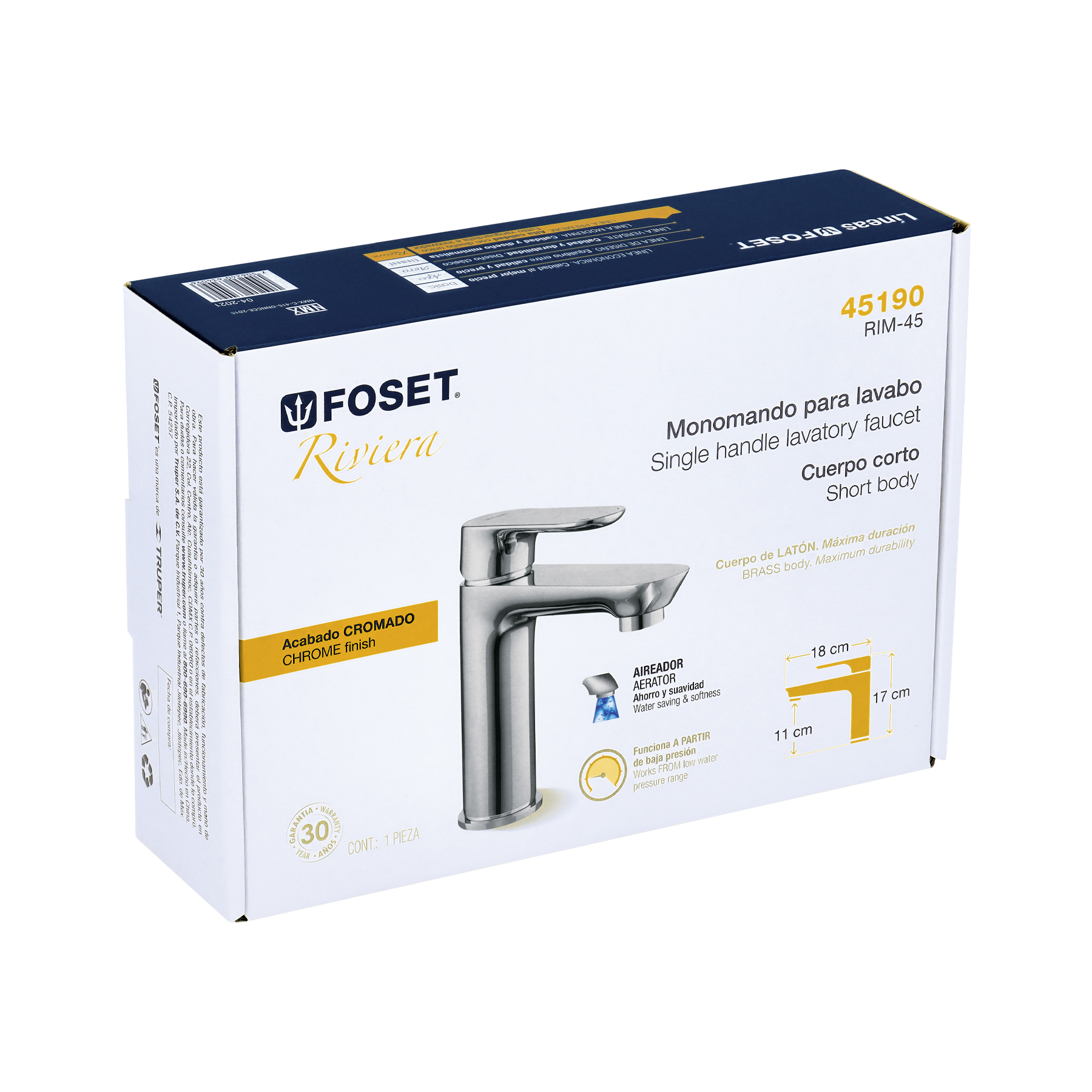 Monomando corto para lavabo, cromo, FOSET RIVIERA - Imagen 4