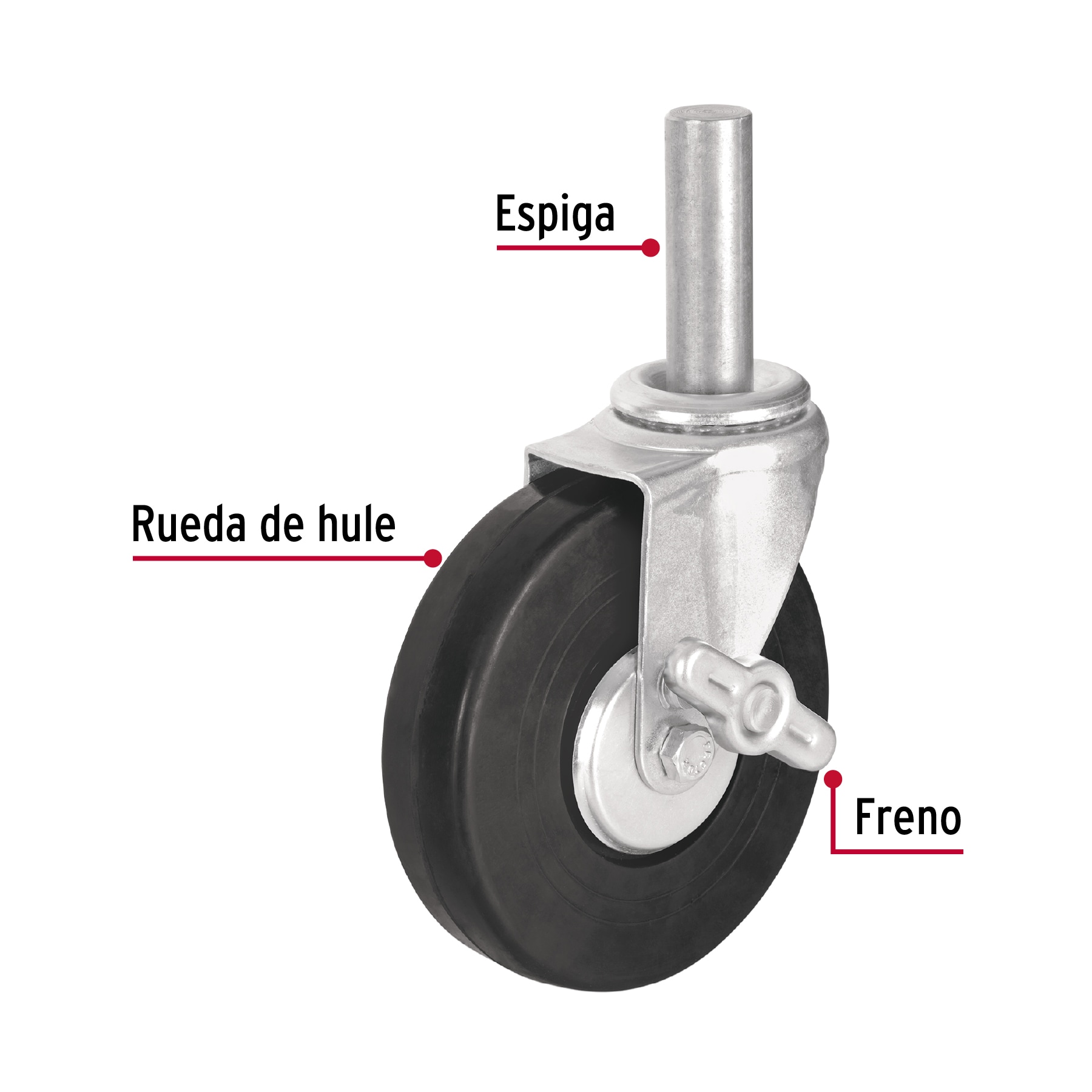 Rodaja hule 6' con espiga sólida y freno, carga 125kg, FIERO - Imagen 2