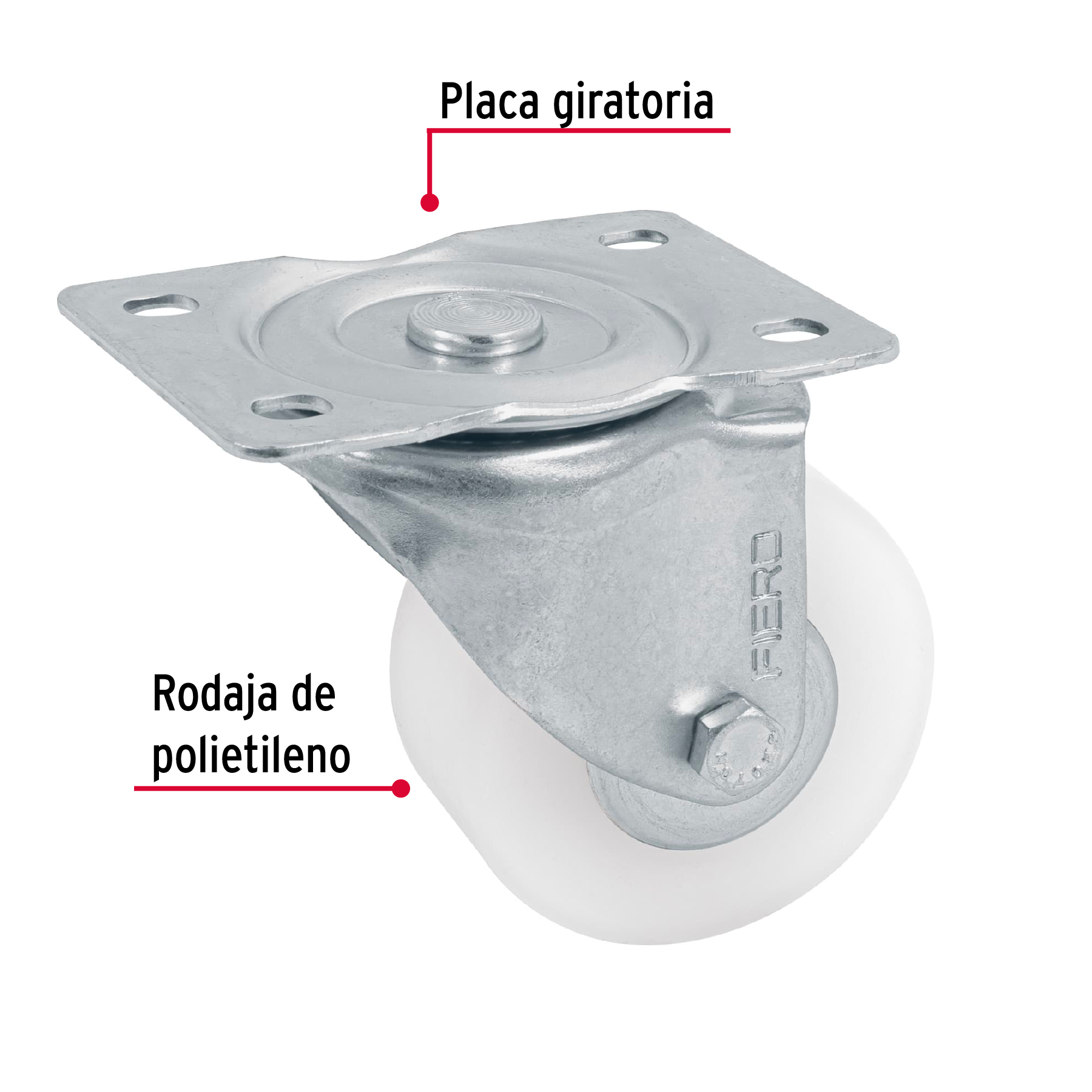 Rodaja de polietileno 3' placa giratoria, con balero, FIERO - Imagen 2