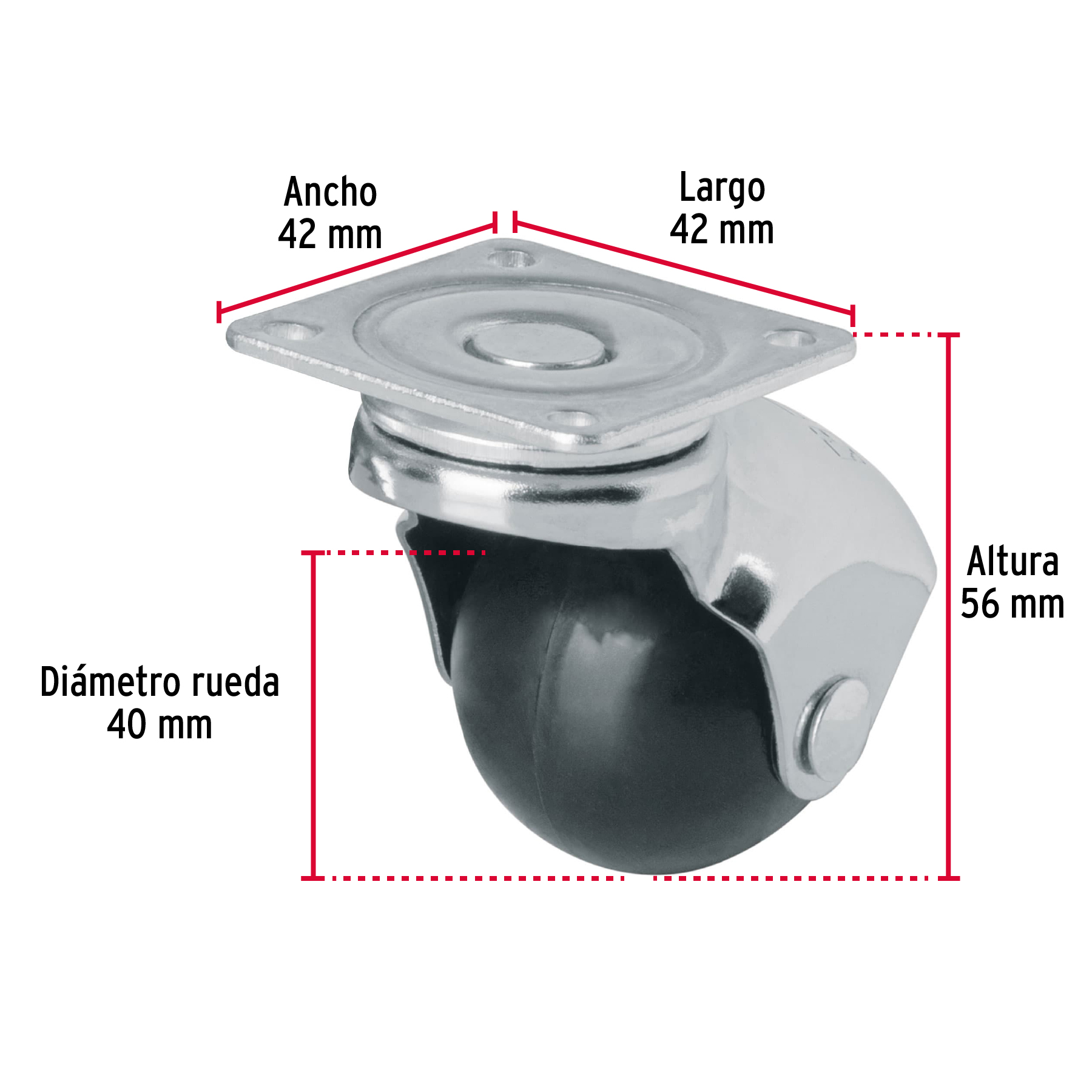 Rodaja esférica, 40 mm con placa, FIERO - Imagen 3