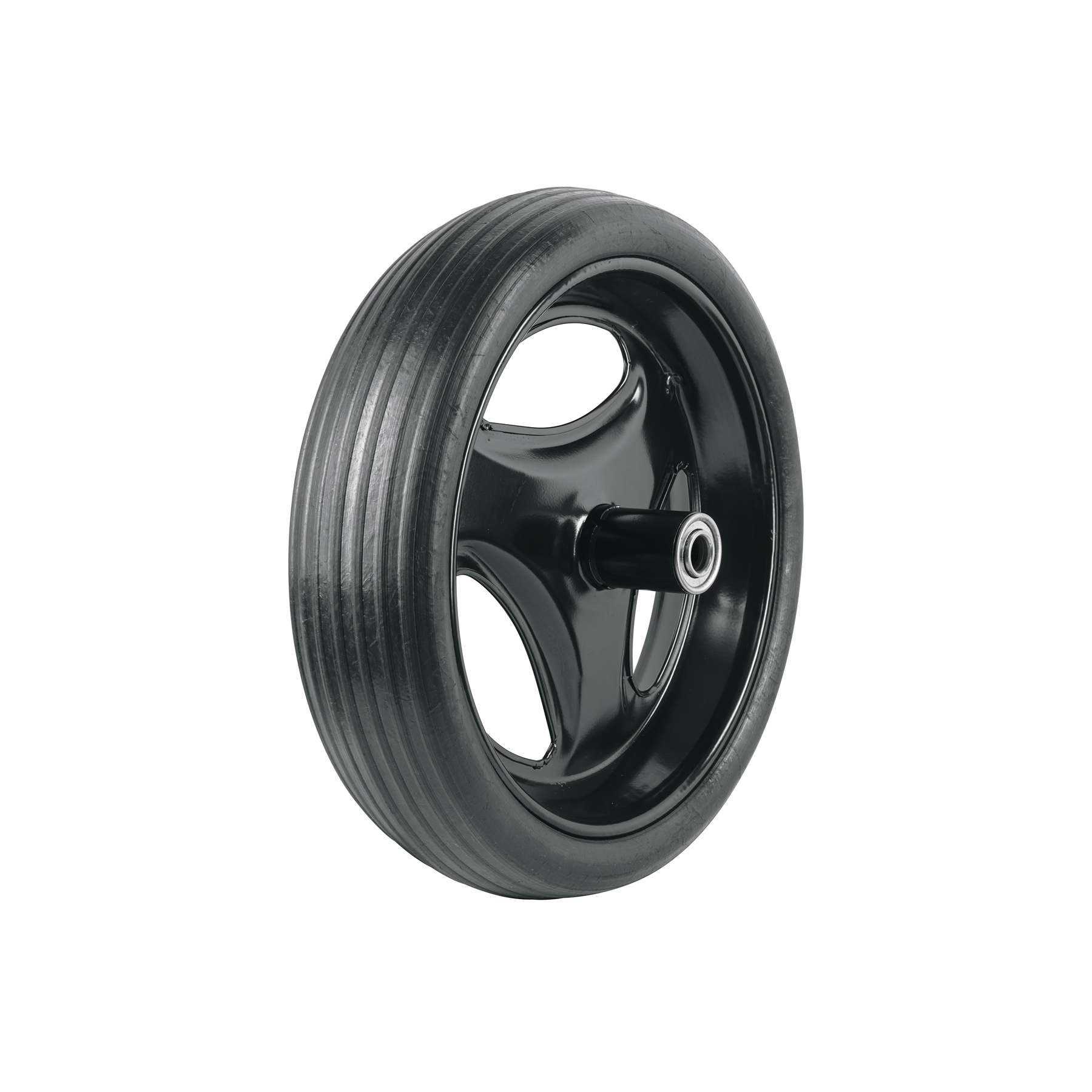 Llanta completa hule sólido 13-1/2', incluye eje y baleros