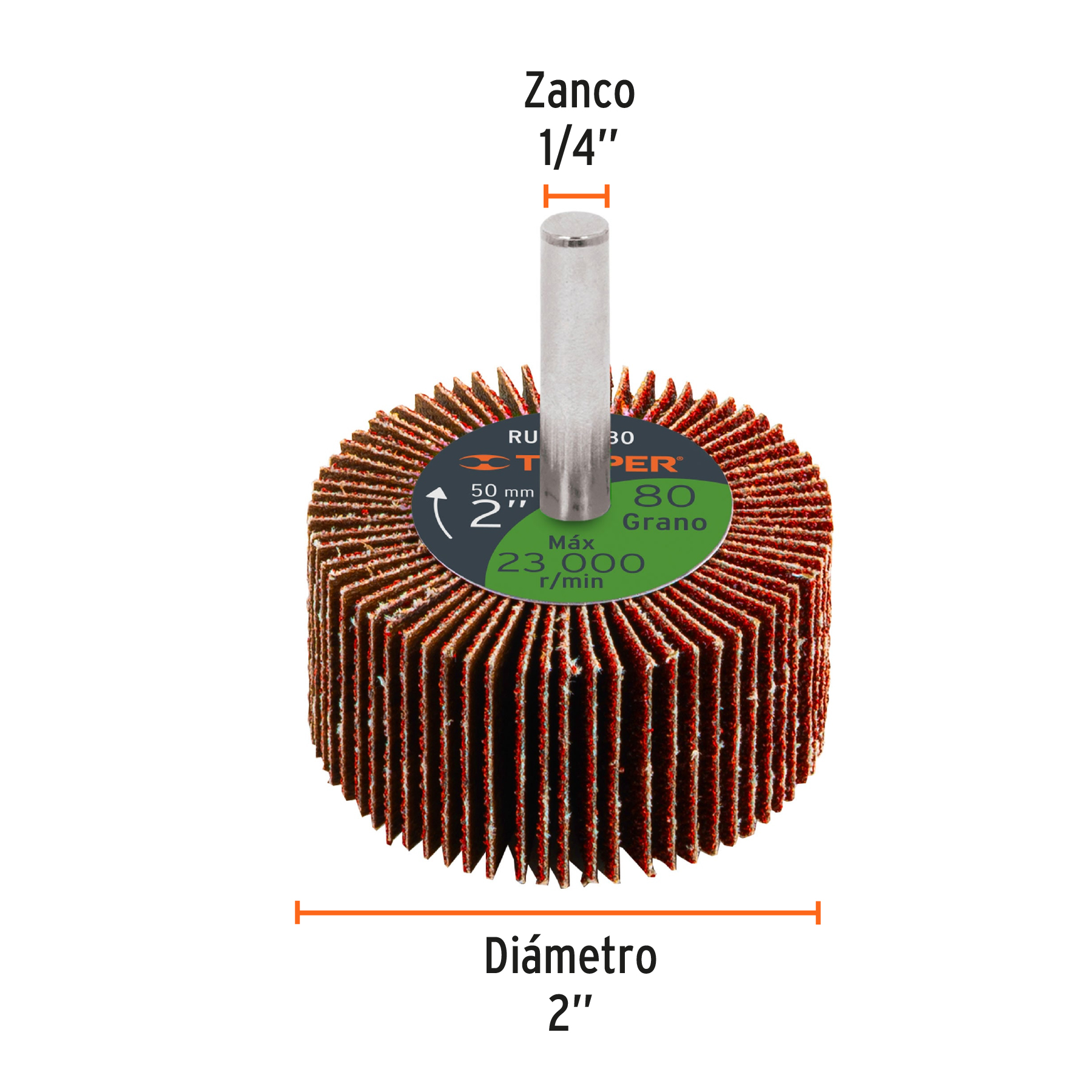 Rueda flap de 2', grano 80, Truper - Imagen 2