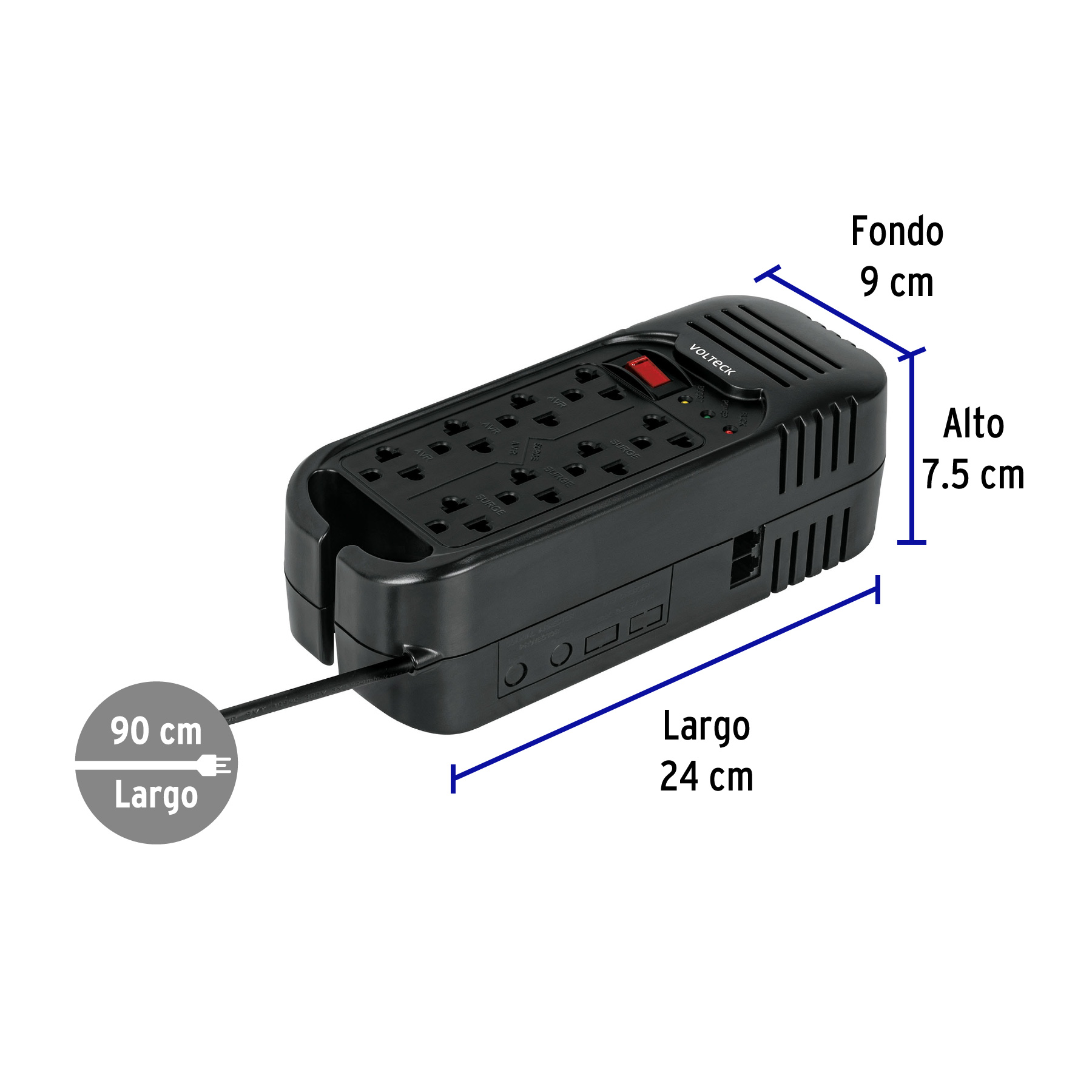 Regulador de voltaje de 1600 VA / 800 W 8 contactos, Volteck - Imagen 3