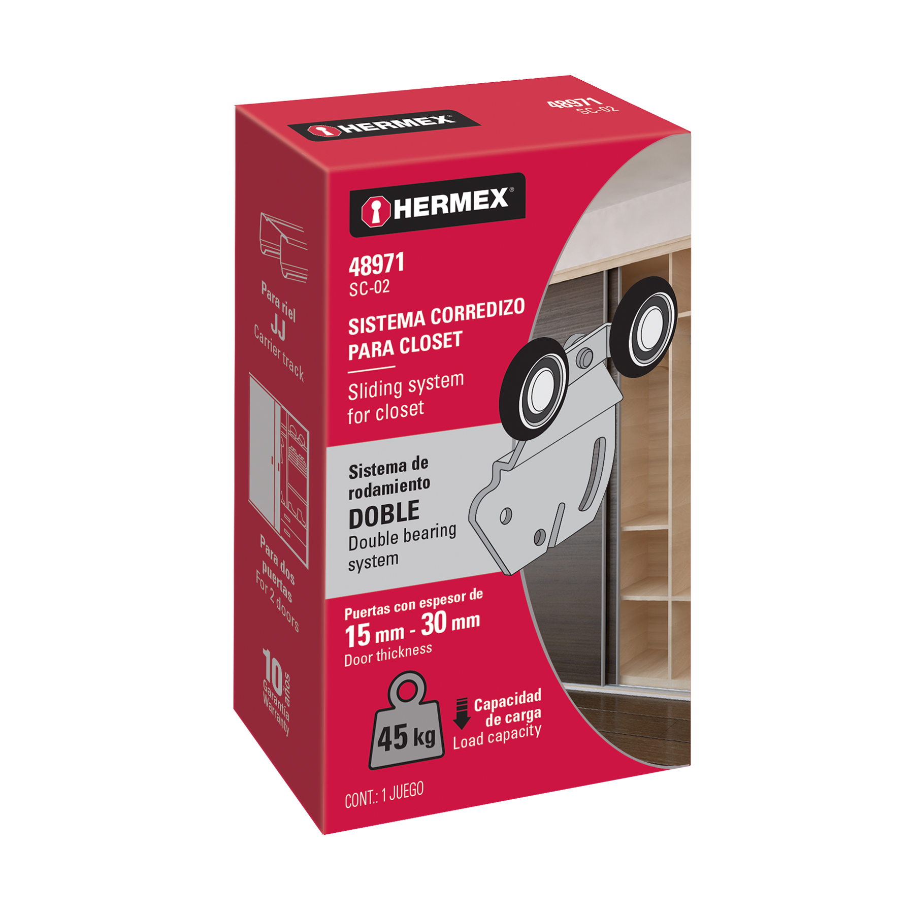 Sistema corredizo doble para riel superior de clóset, HERMEX - Imagen 6