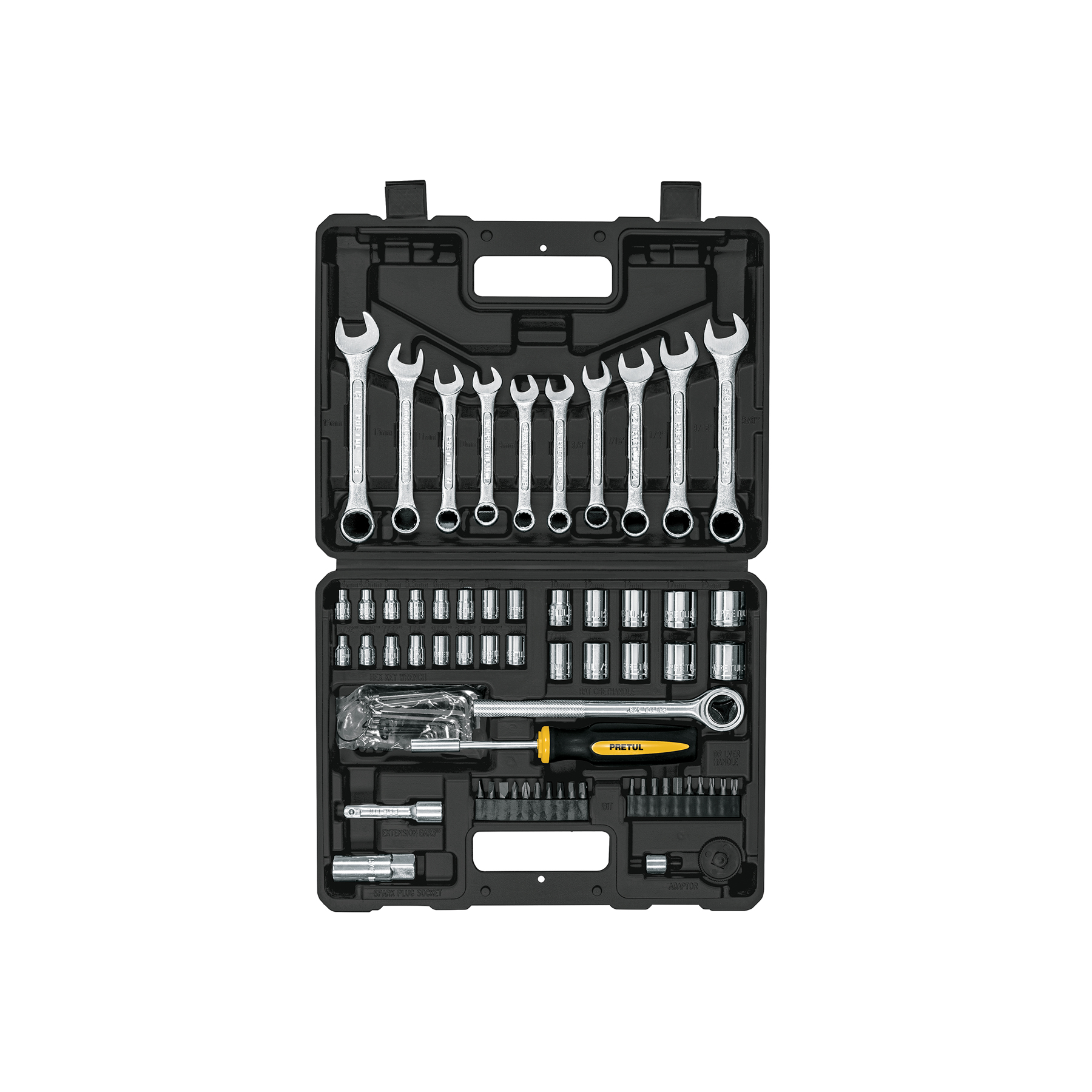 Juego de 70 herramientas 1/4' y 3/8' para mecánico, Pretul